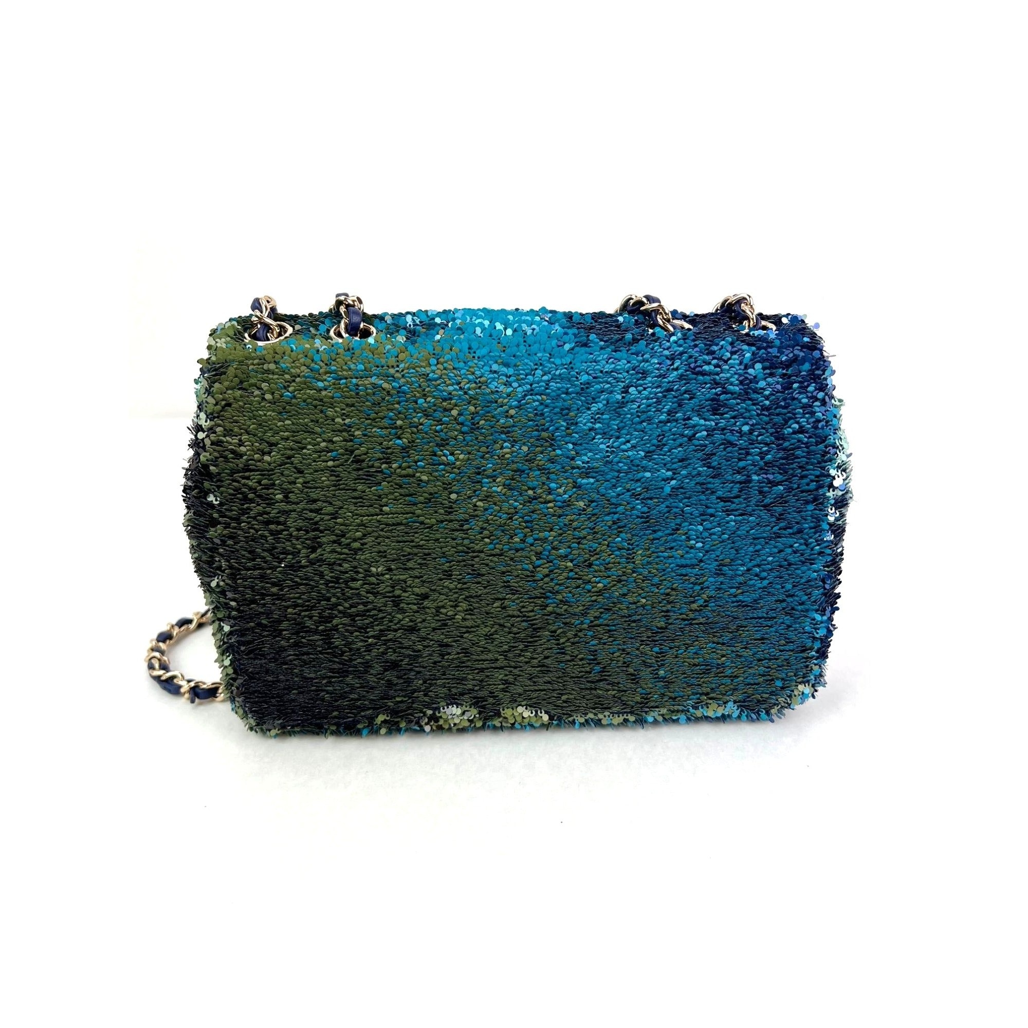 Chanel Shaded Sequins Mini Flap Green, Blue, black Shoulder Bag - 15
