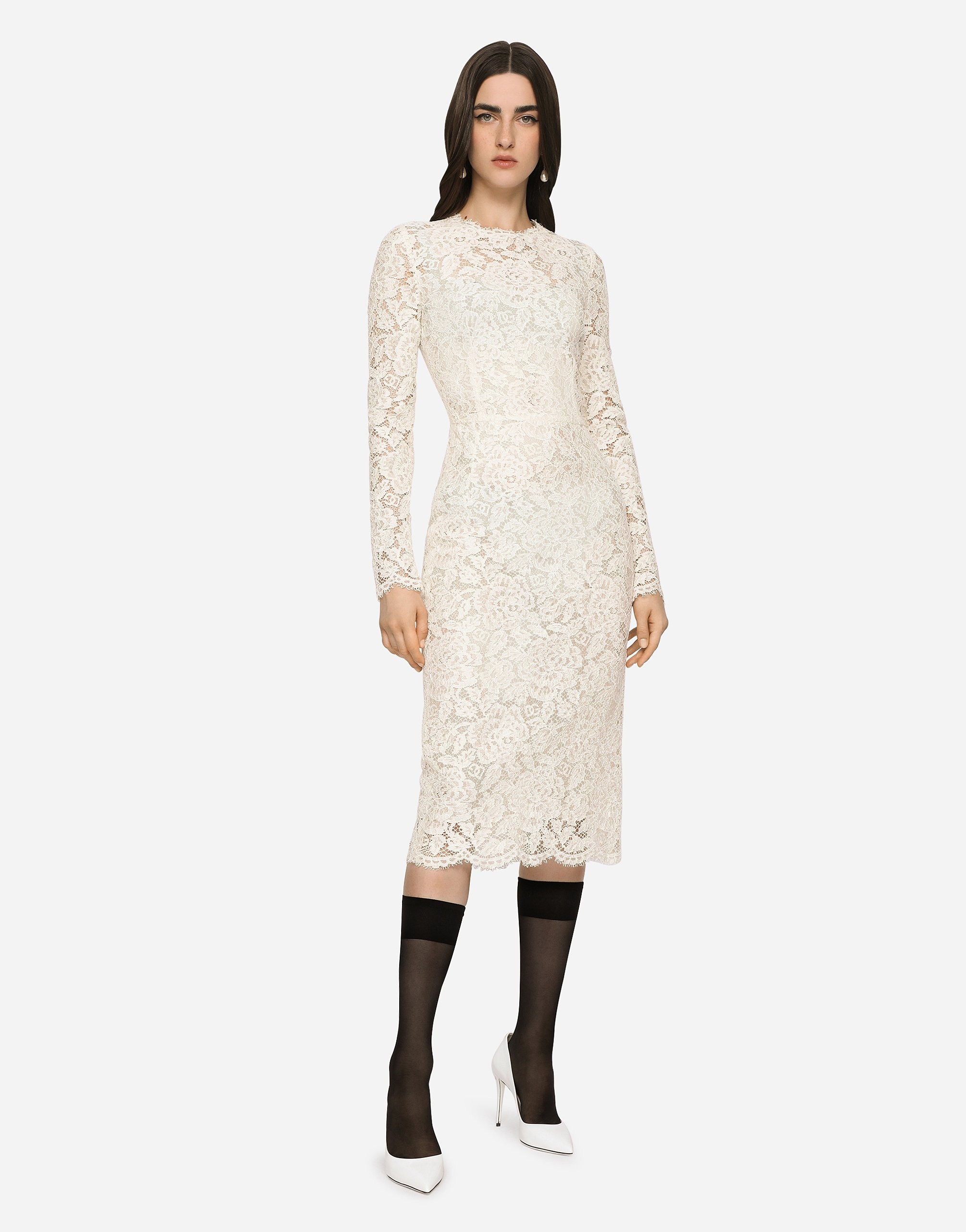 Long-sleeved branded stretch lace dress - 2