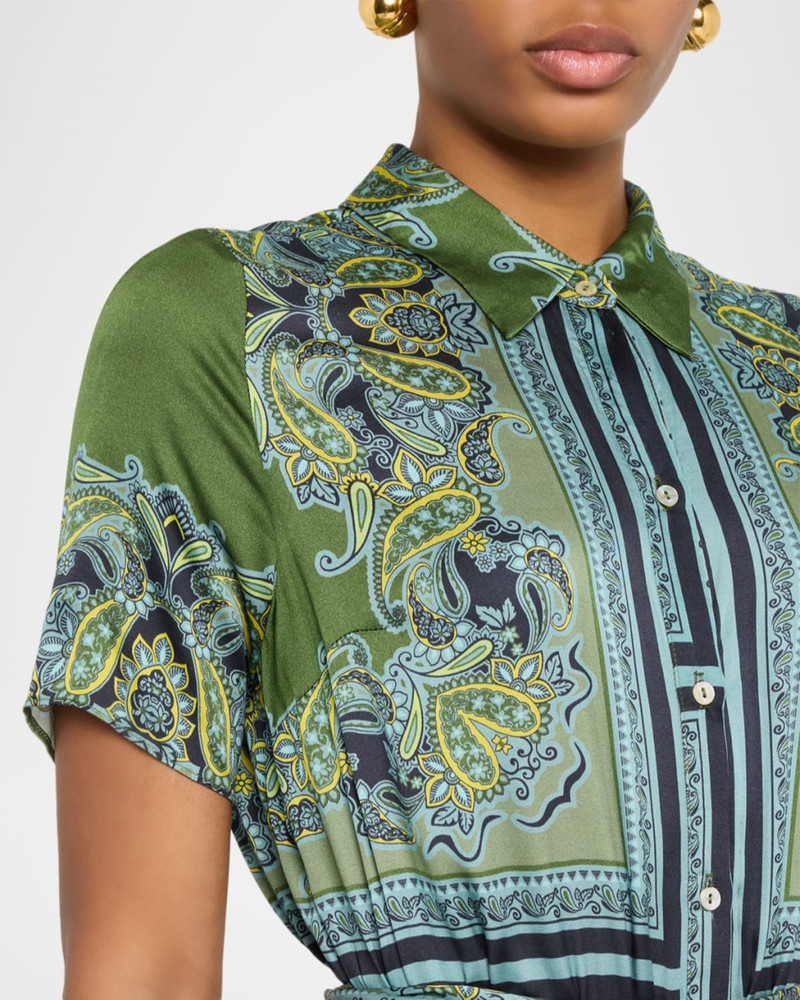 Esmeralda Scarf-Print Satin Midi Shirtdress 5