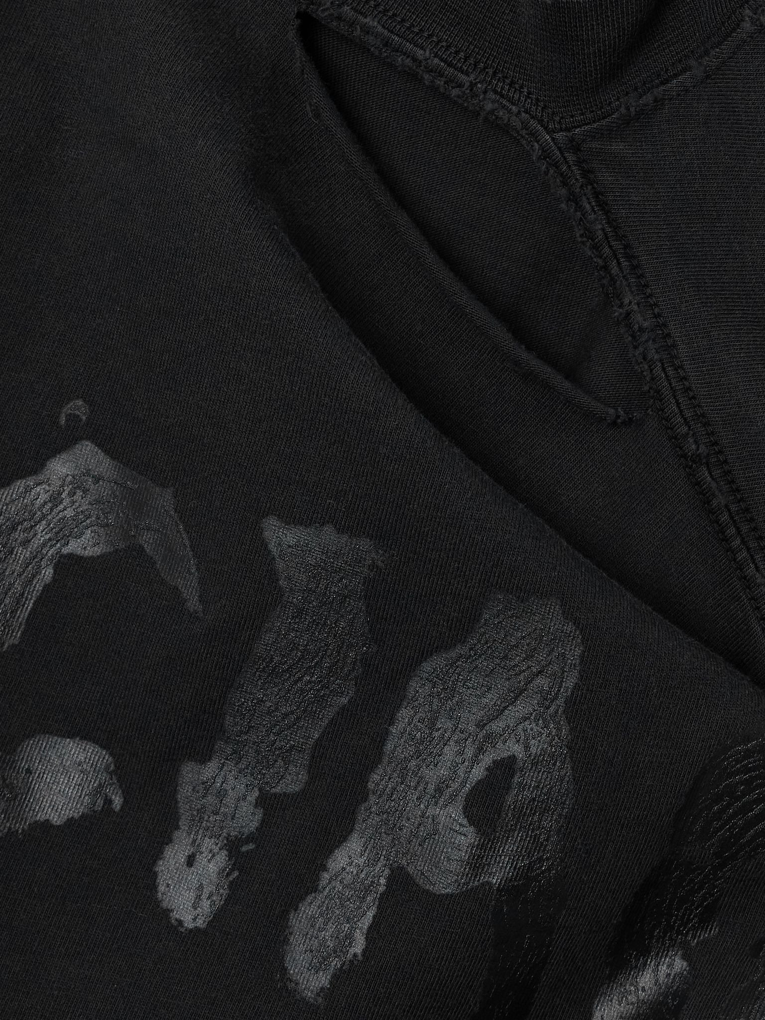 Oversized distressed printed cotton-jersey T-shirt Black - 4