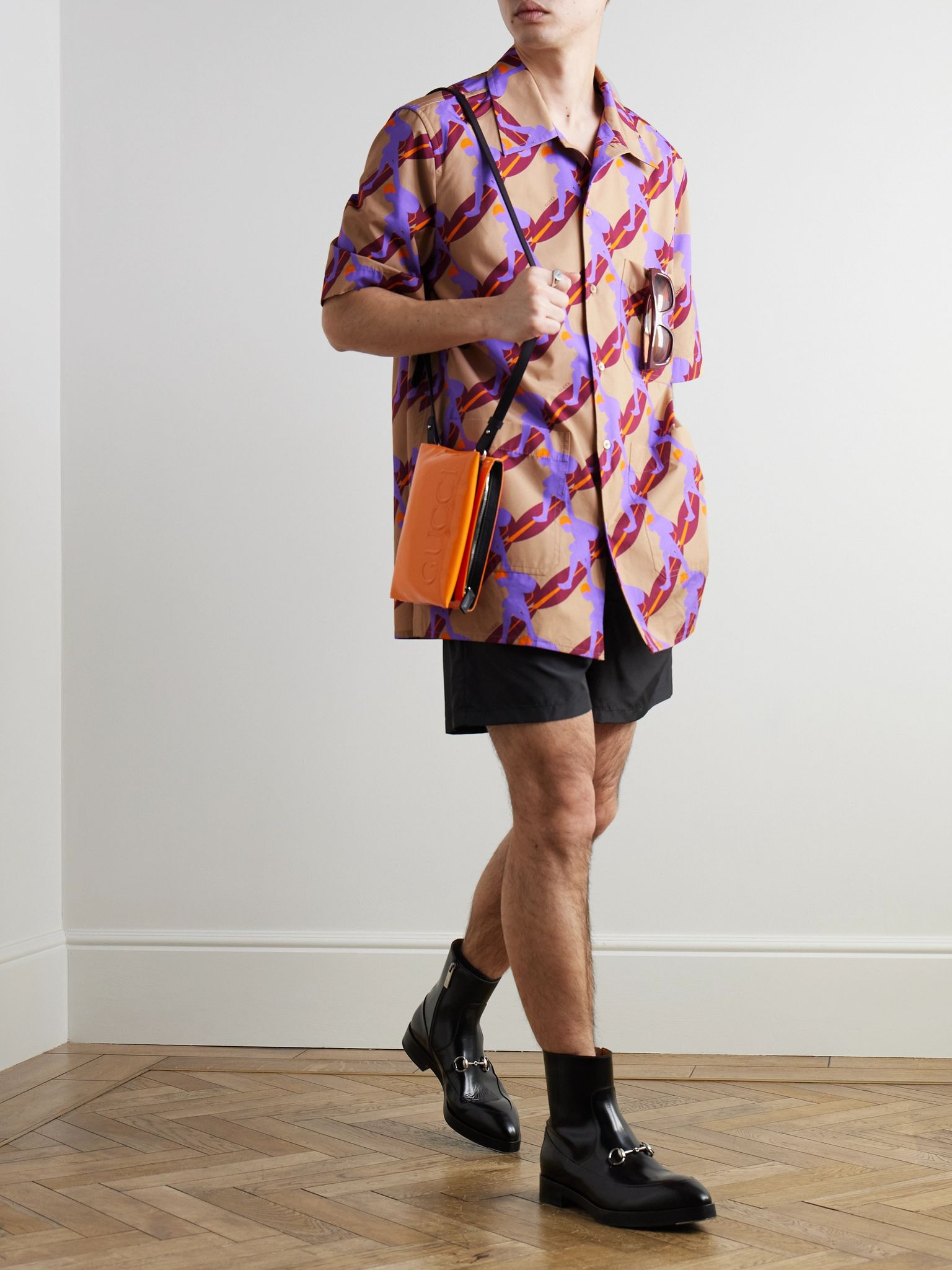 Oversized Camp-Collar Printed Cotton-Poplin Shirt Purple - 2