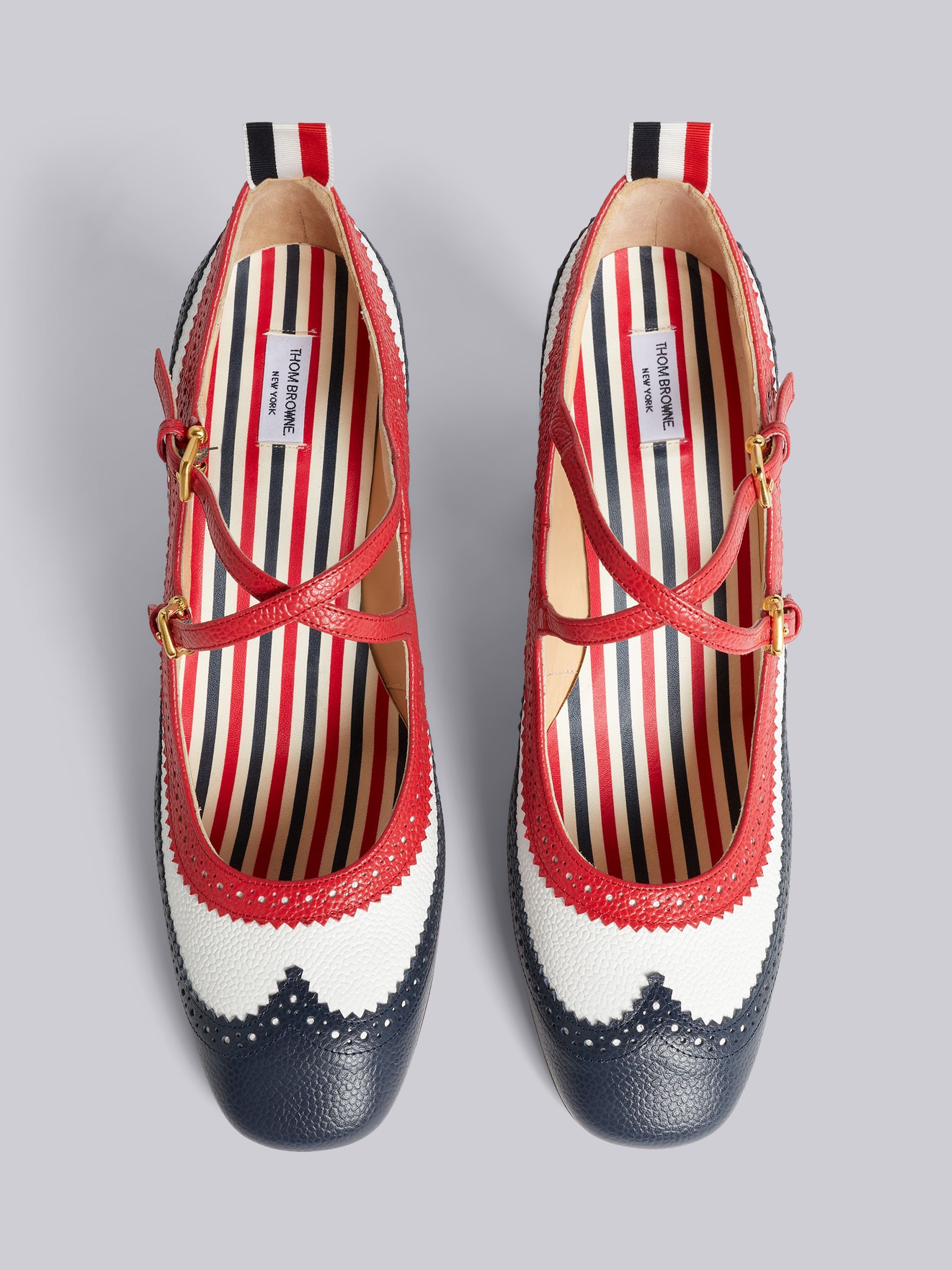 Multicolor Grain Leather Brogued 75mm Block Heel Criss Cross Mary Jane - 4