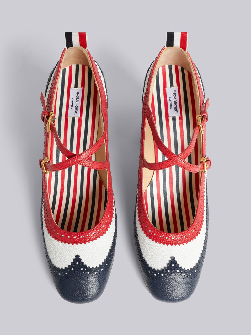 Multicolor Grain Leather Brogued 75mm Block Heel Criss Cross Mary Jane 4