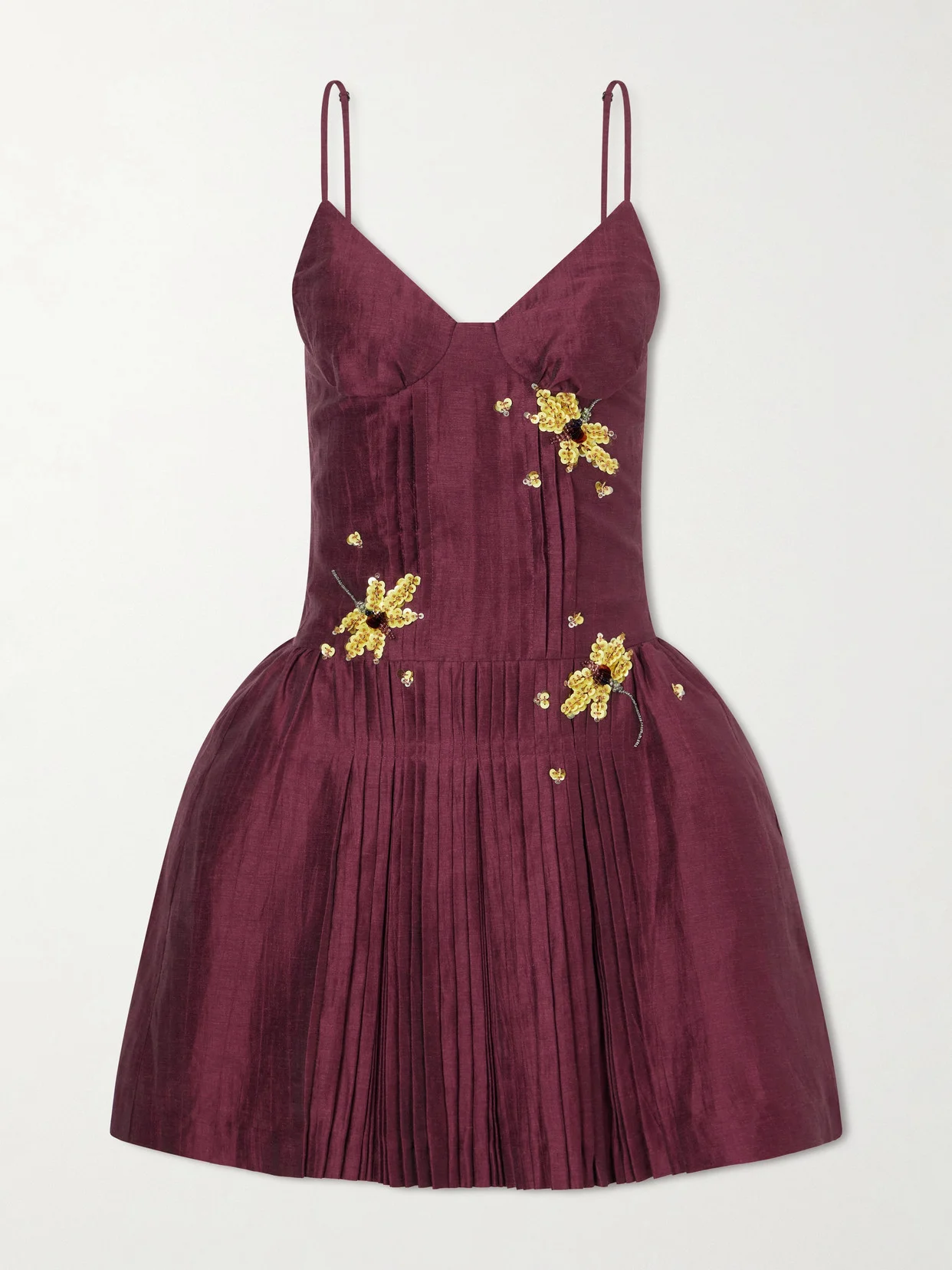Bead And Sequin-embellished Plissé Linen-blend Mini Dress - 1