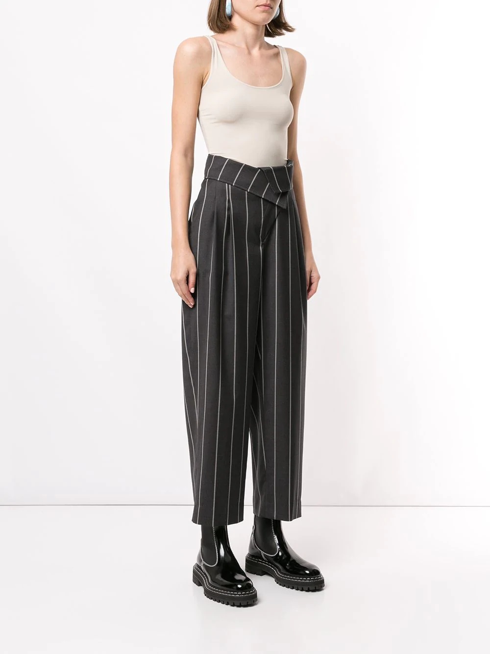 pinstripe foldover-waist tailored trousers - 3