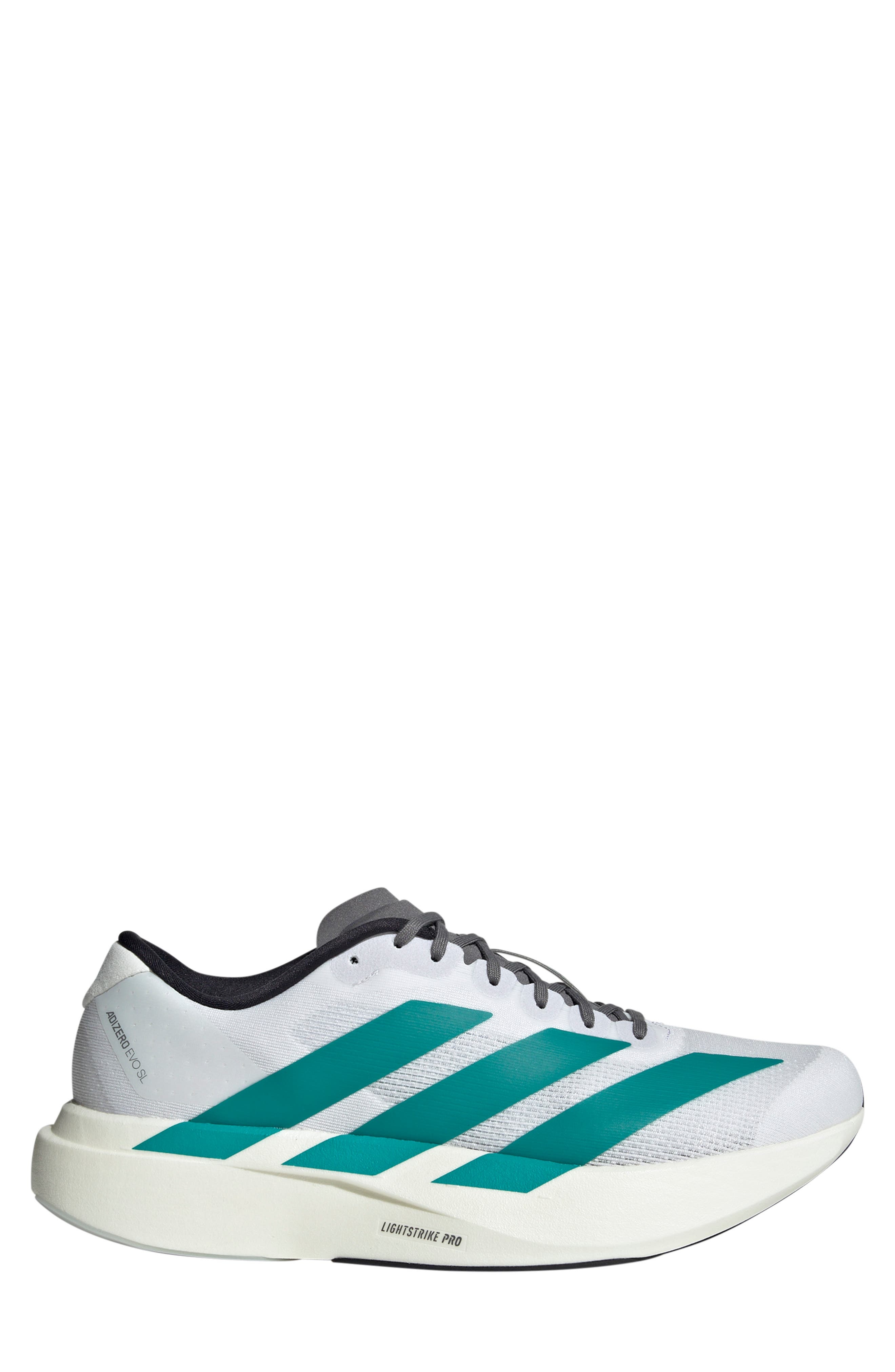 adidas Gender Inclusive Adizero Evo SL Running Shoe in White/Pure Teal/Grey at Nordstrom - 3