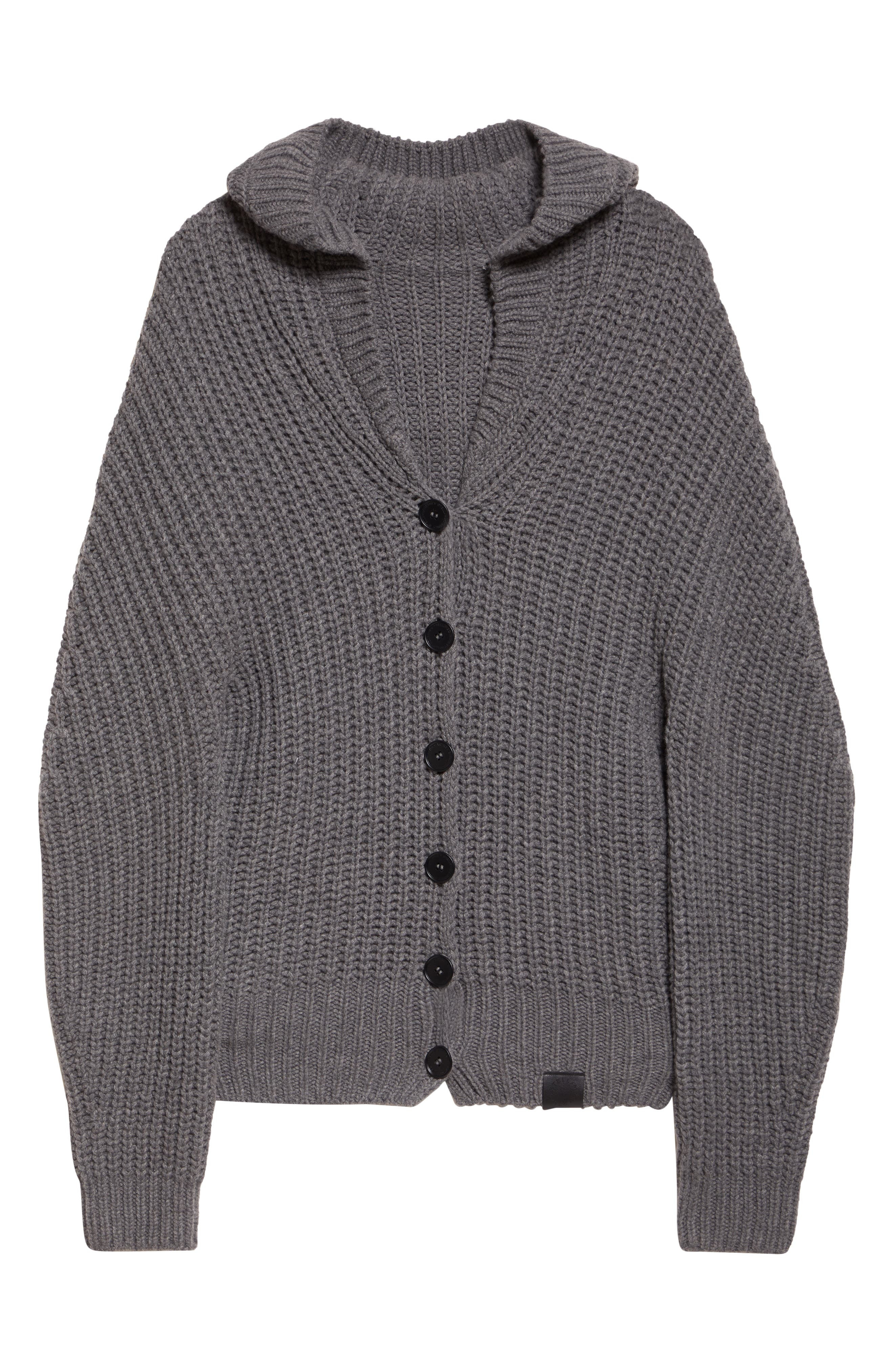 Stella McCartney Hooded Oversize Recycled Cashmere & Virgin Wool Rib Cardigan in Dark Grey Melange a - 6