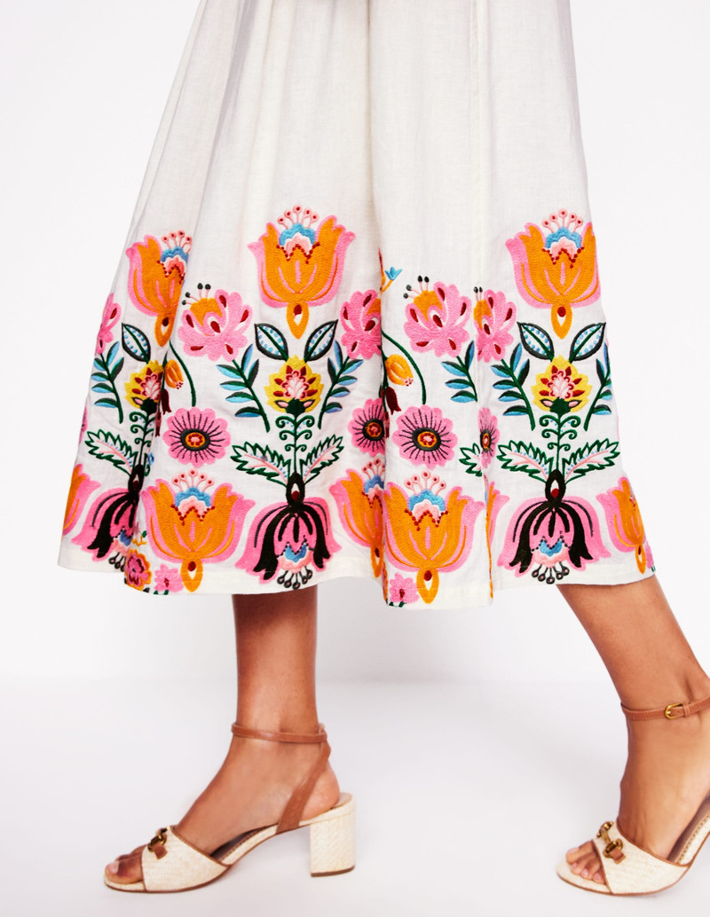 Verity Embroidered Linen Skirt-Ivory 3