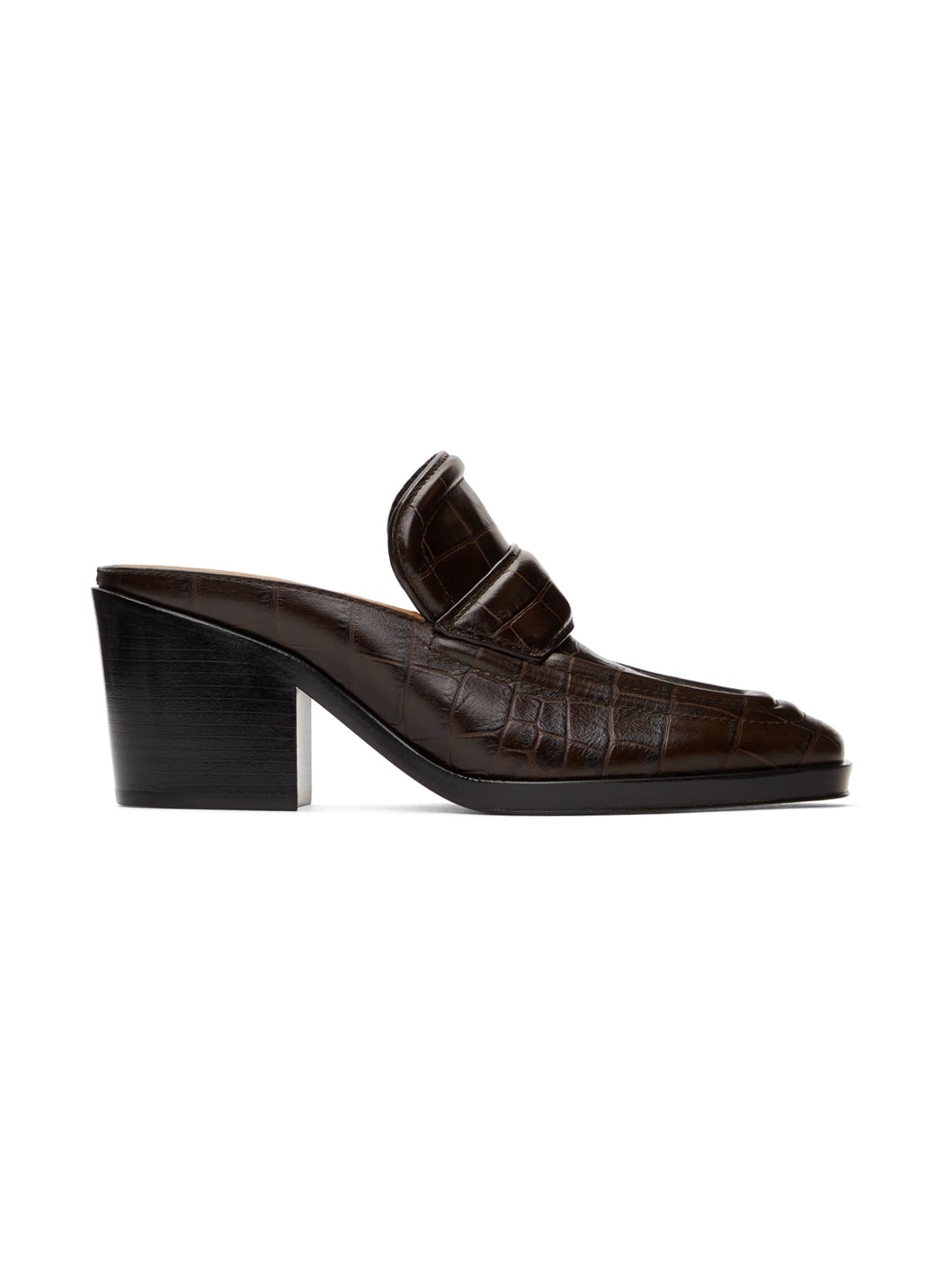 Brown Croc Heeled Mules - 1