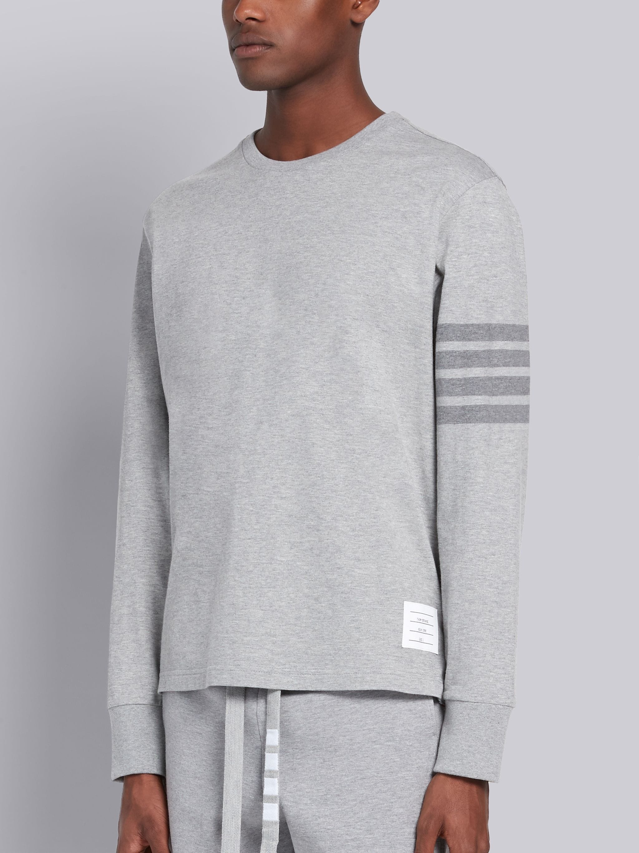 Light Grey Cotton Jersey Long Sleeve Tonal 4-Bar Rugby T-shirt - 2