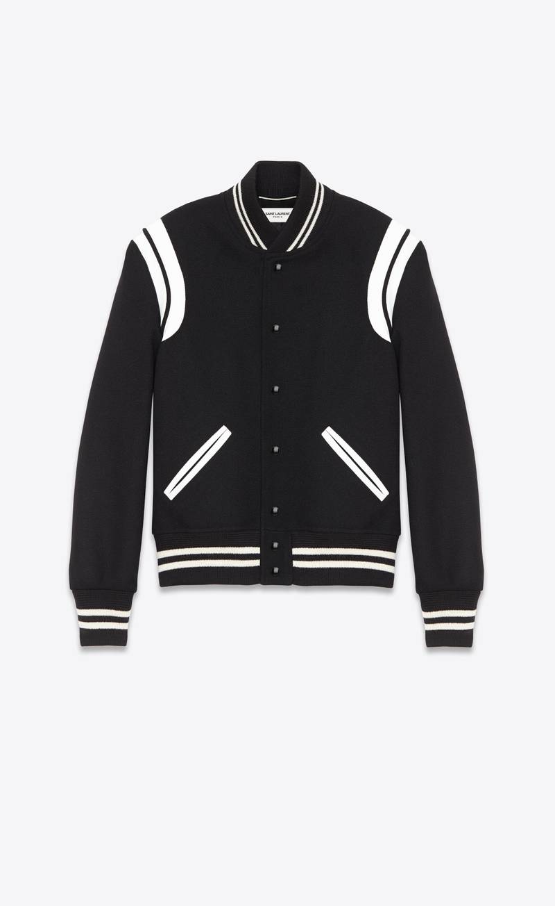 테디 슬림핏 가죽-Trimmed Wool-Blend Bomber Jacket - 1