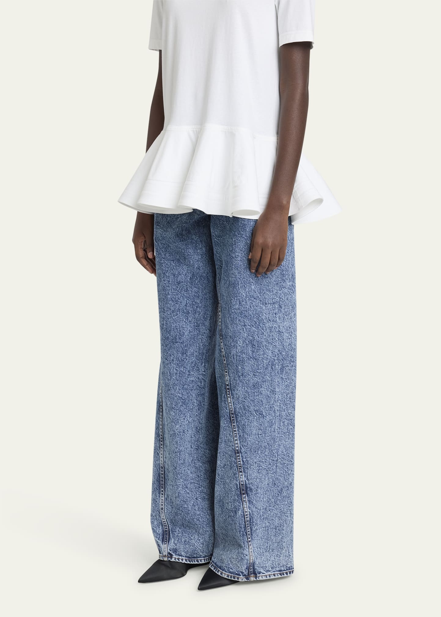 Twisted-Hem Wide-Leg Acid Denim Jeans - 4