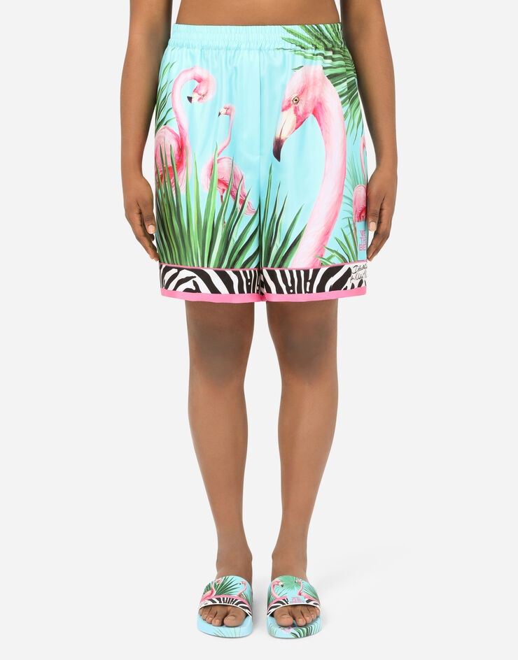 Flamingo-print twill Bermuda shorts - 1