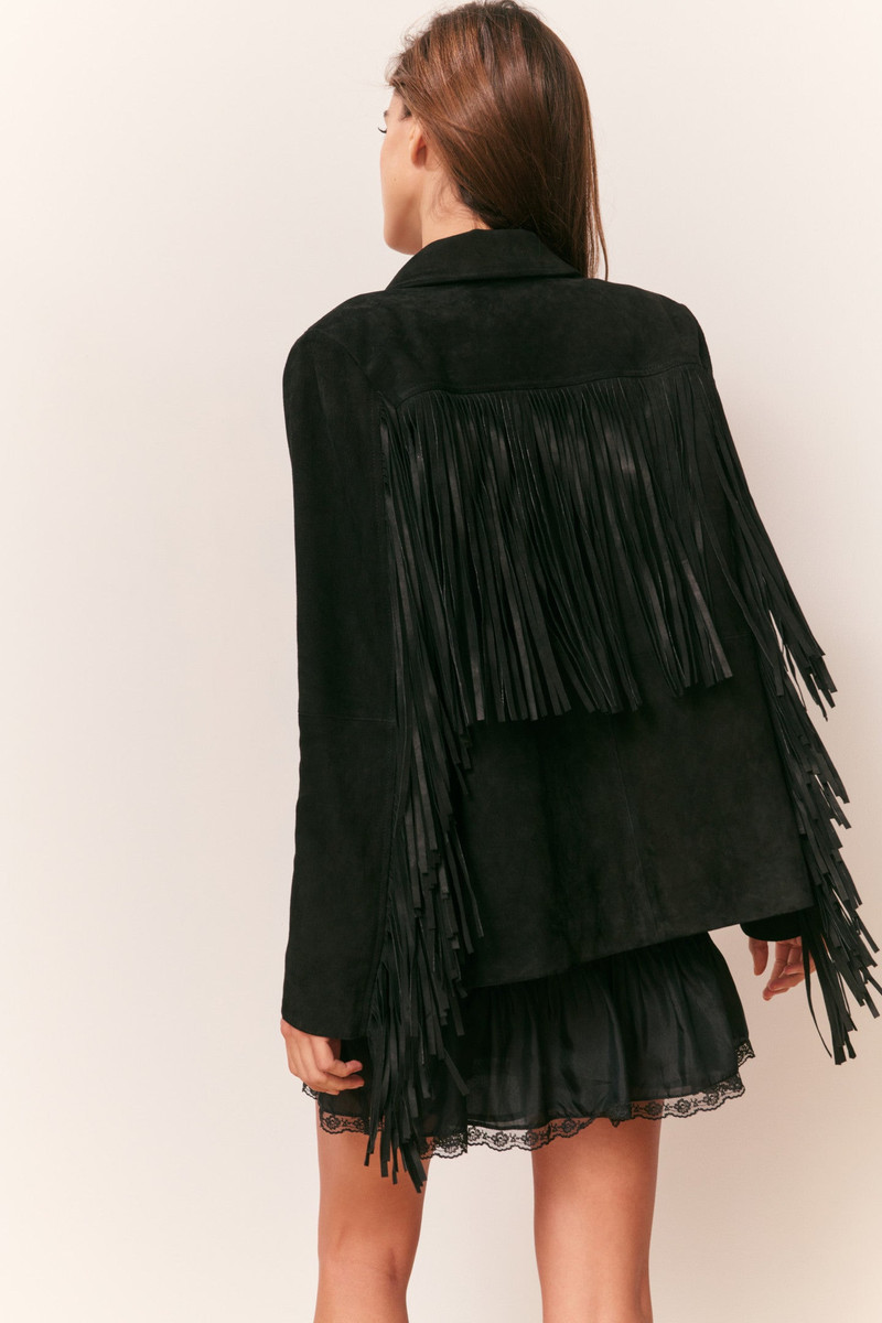 Geraline Black Suede Fringe Jacket 6