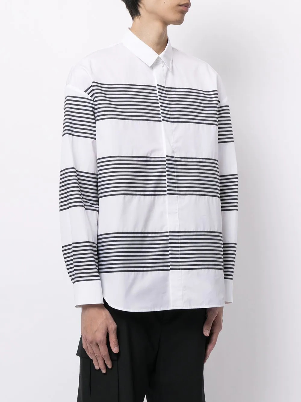 stripe-panelled cotton shirt - 3