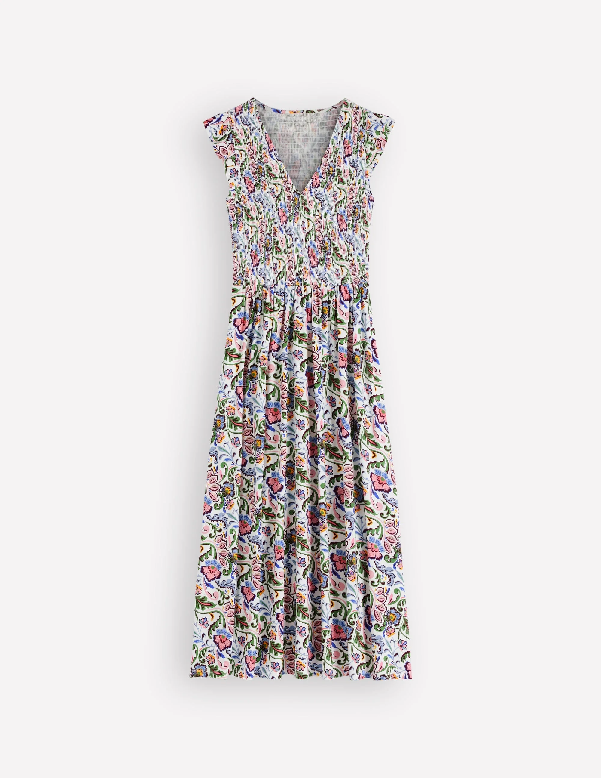 Smocked Jersey Midi Dress-Multi, Flourishing Meadow - 1