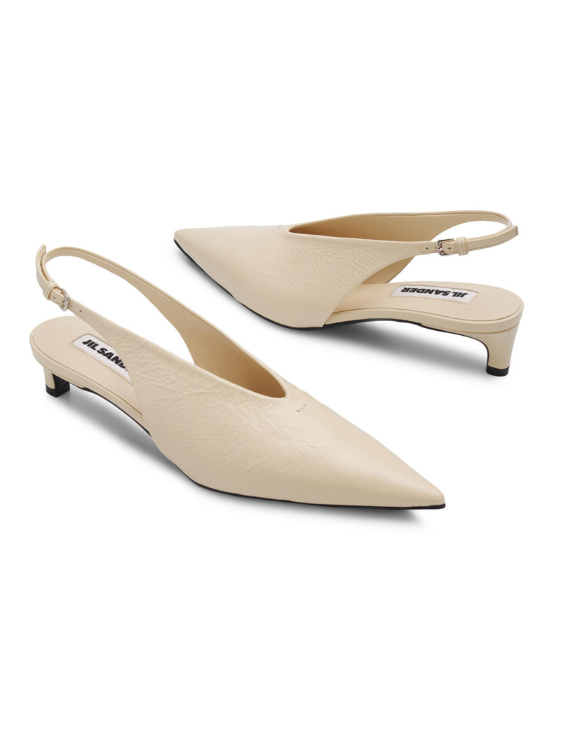 Women's 35MM Leather Slingback Kitten Heels - Bone 5
