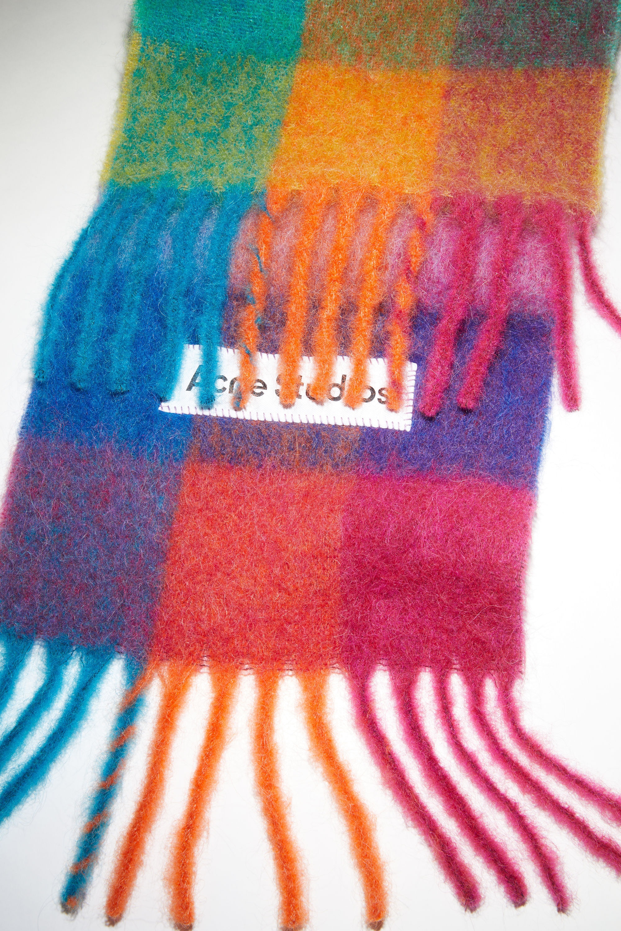Mohair checked scarf - Fuchsia pink/yellow/blue - 4