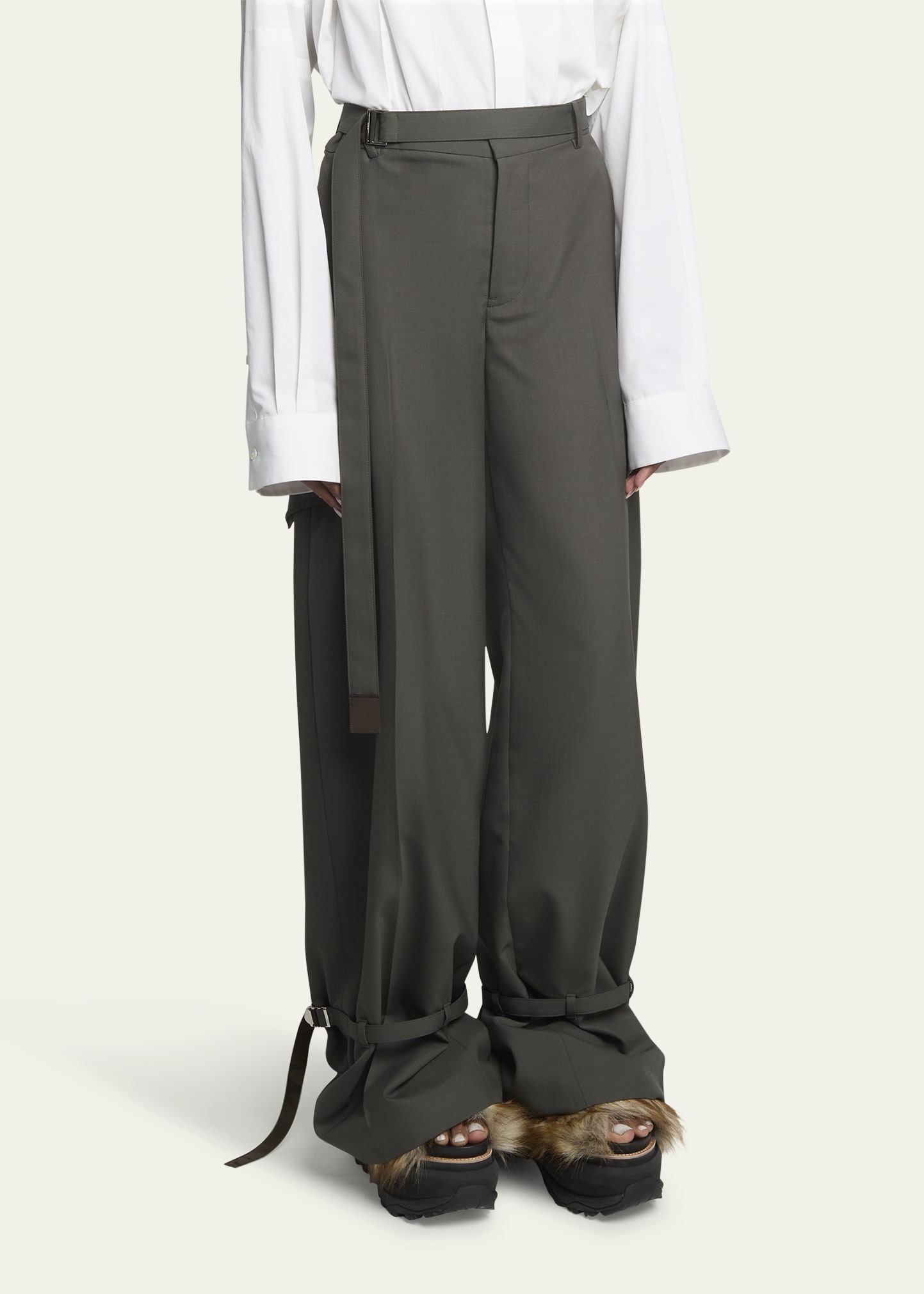 Belted Tapered Cargo Wool Suiting Pants - 4