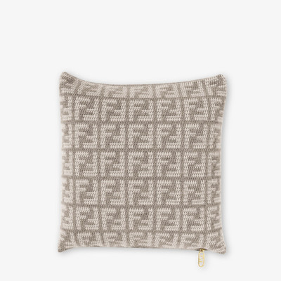 FENDI Two-tone soft cashmere square cushion with FF motif in natural tones of dove gray and white. Intent  outlook