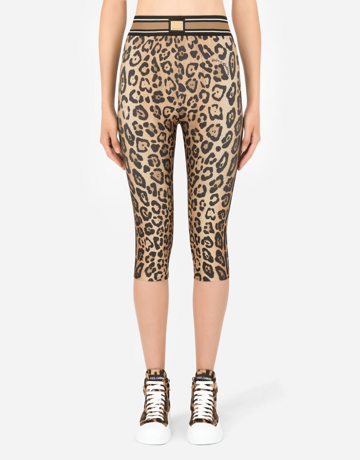 Leopard-print spandex/jersey cycling shorts - 1