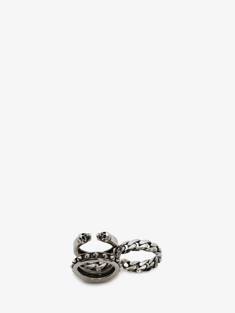 Punk Stud Double Ring in Antique Silver - 4