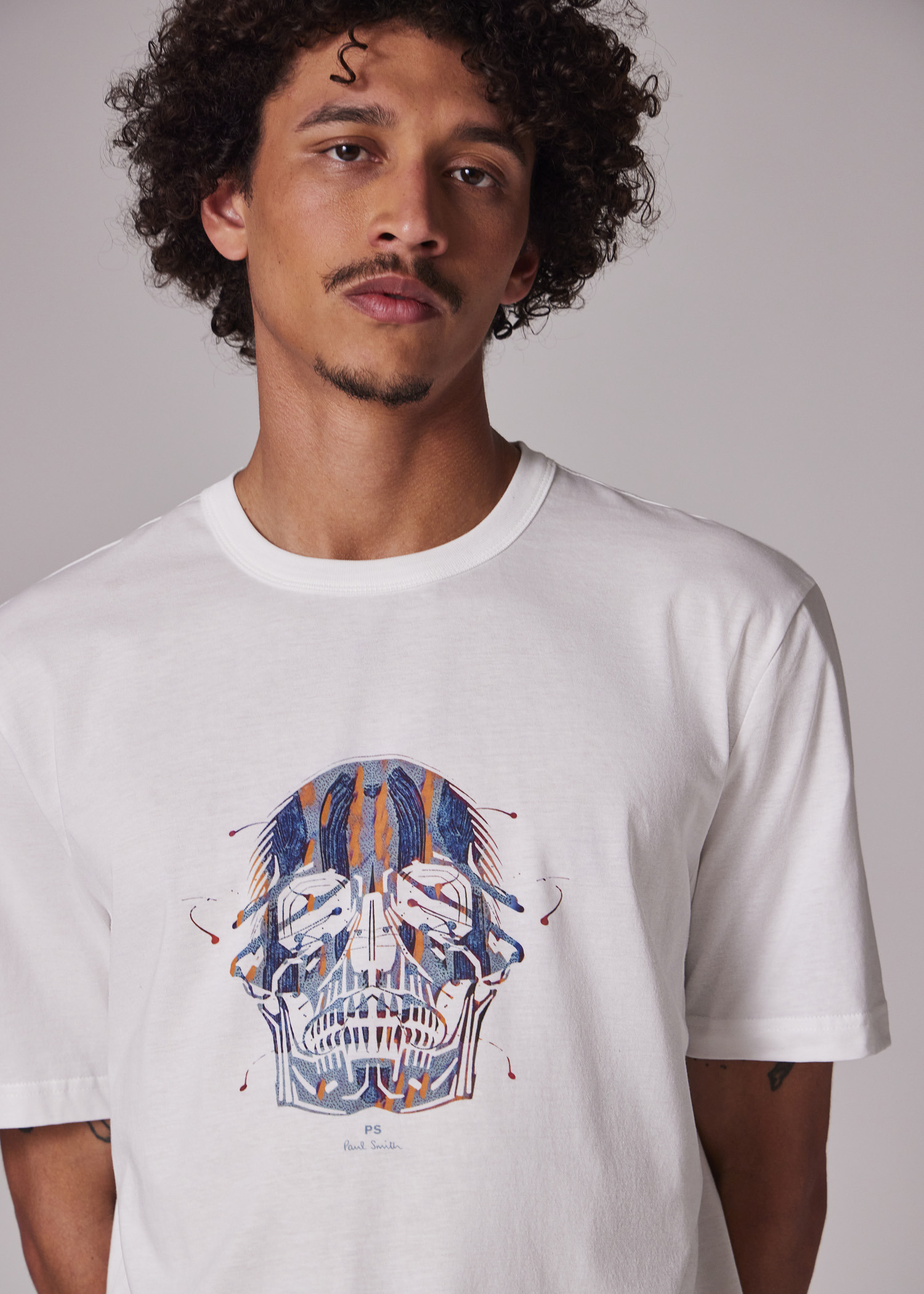 White 'Painted Skull' Print T-Shirt - 3