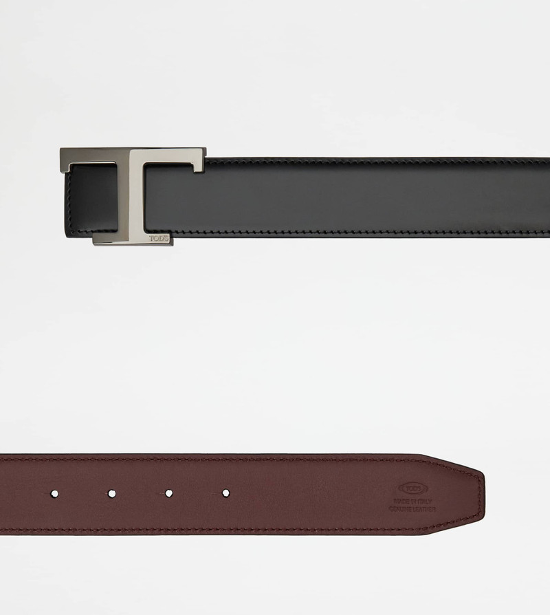 T TIMELESS REVERSIBLE BELT IN LEATHER - BLACK, BURGUNDY 3