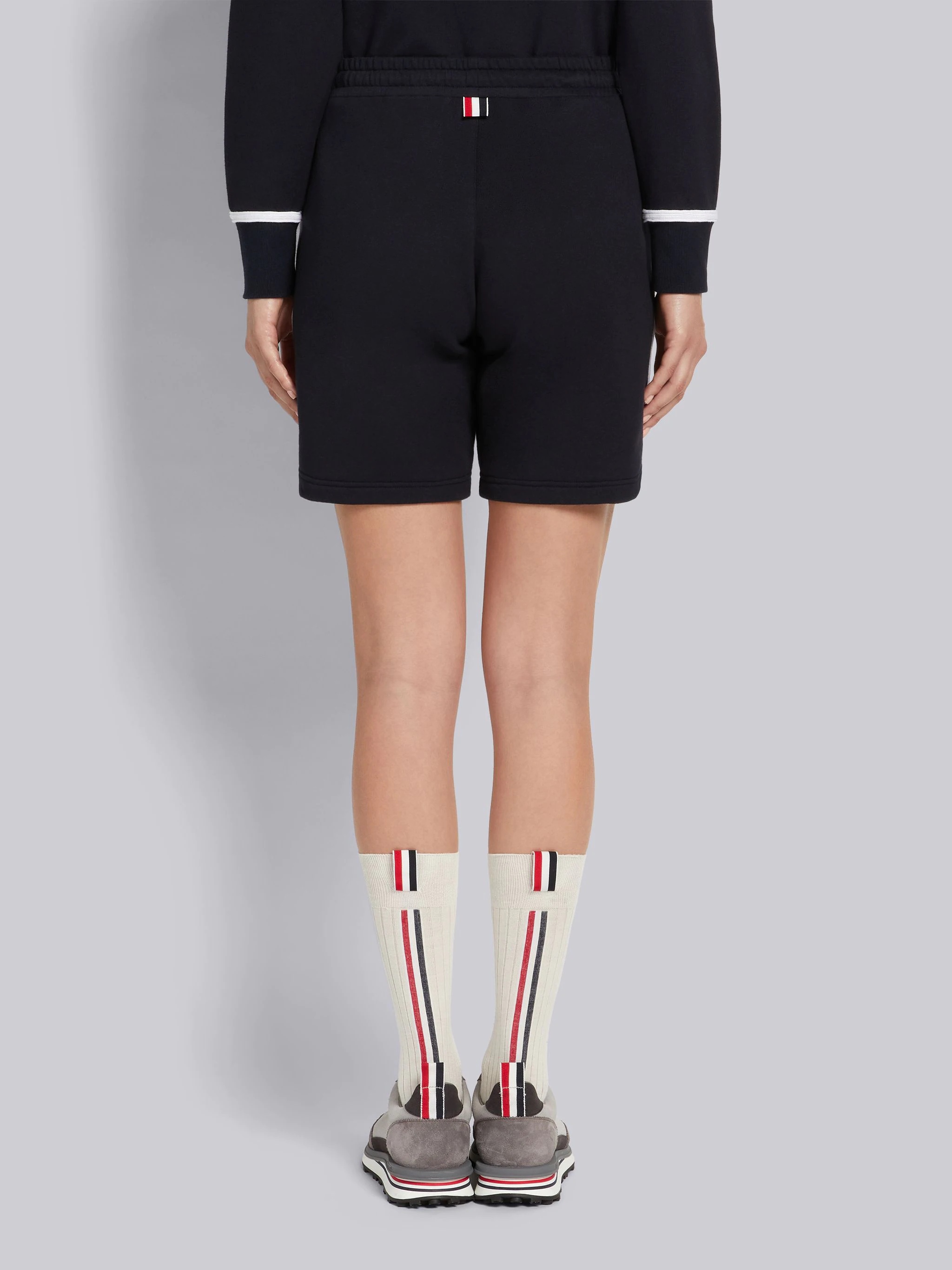 Navy Cotton Loopback Contrast Stripe Framing Mid-thigh Shorts - 3