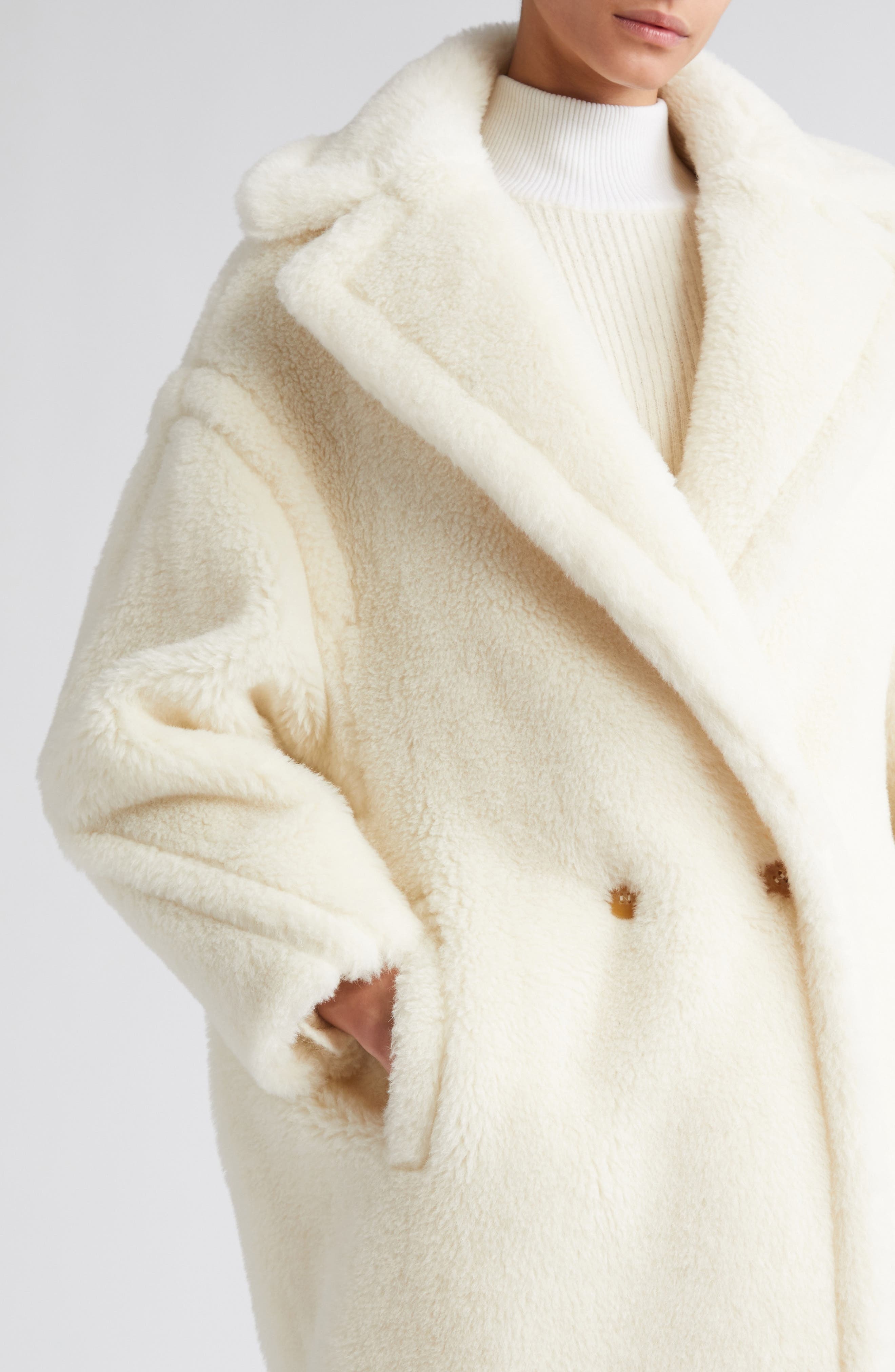 Max Mara Tedgirl Oversize Double Breasted Alpaca Blend Coat in White at Nordstrom - 4