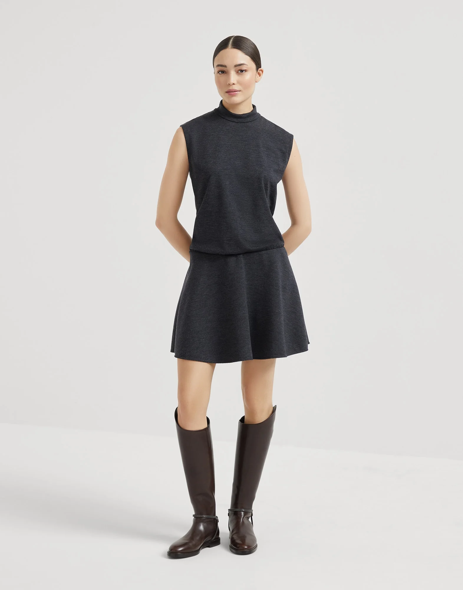 Stretch virgin wool jersey mini dress with monili - 1