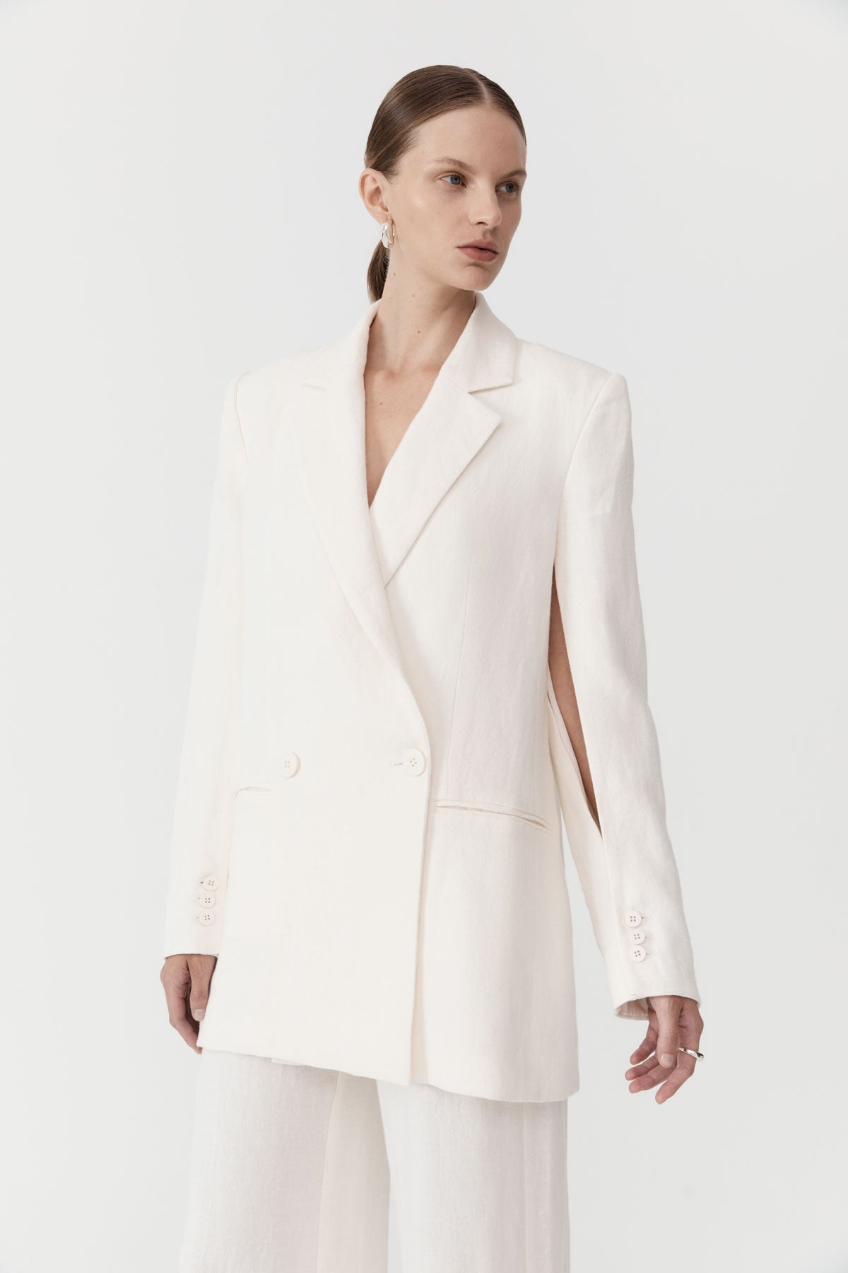 Linen Split Sleeve Blazer - Ivory - 3