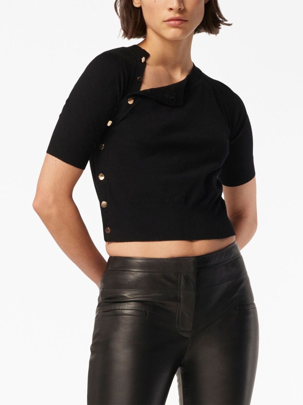 short-sleeve knitted crop top - 3