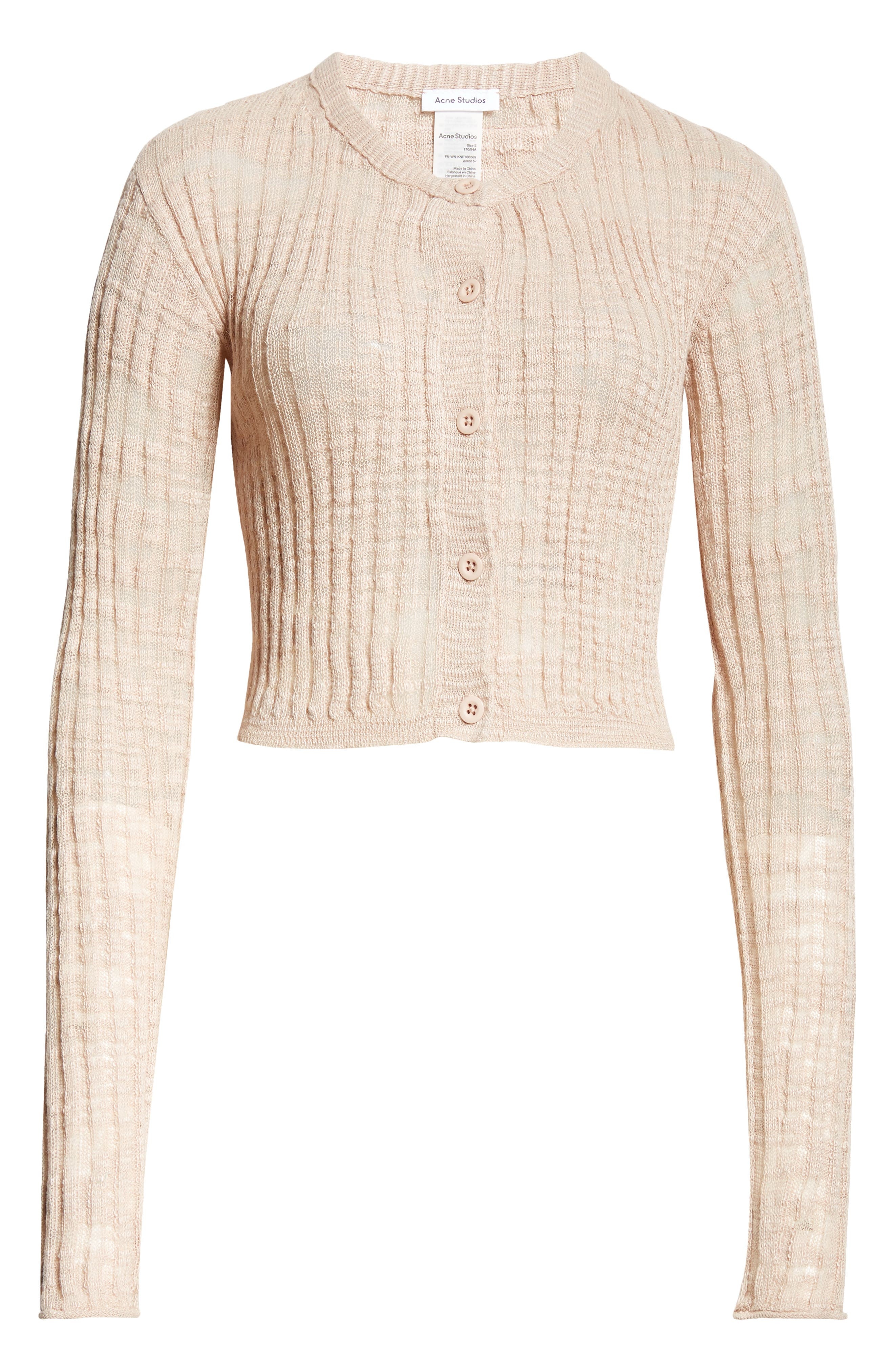 Acne Studios Kiko Rib Linen Blend Cardigan in Dusty Pink at Nordstrom - 6