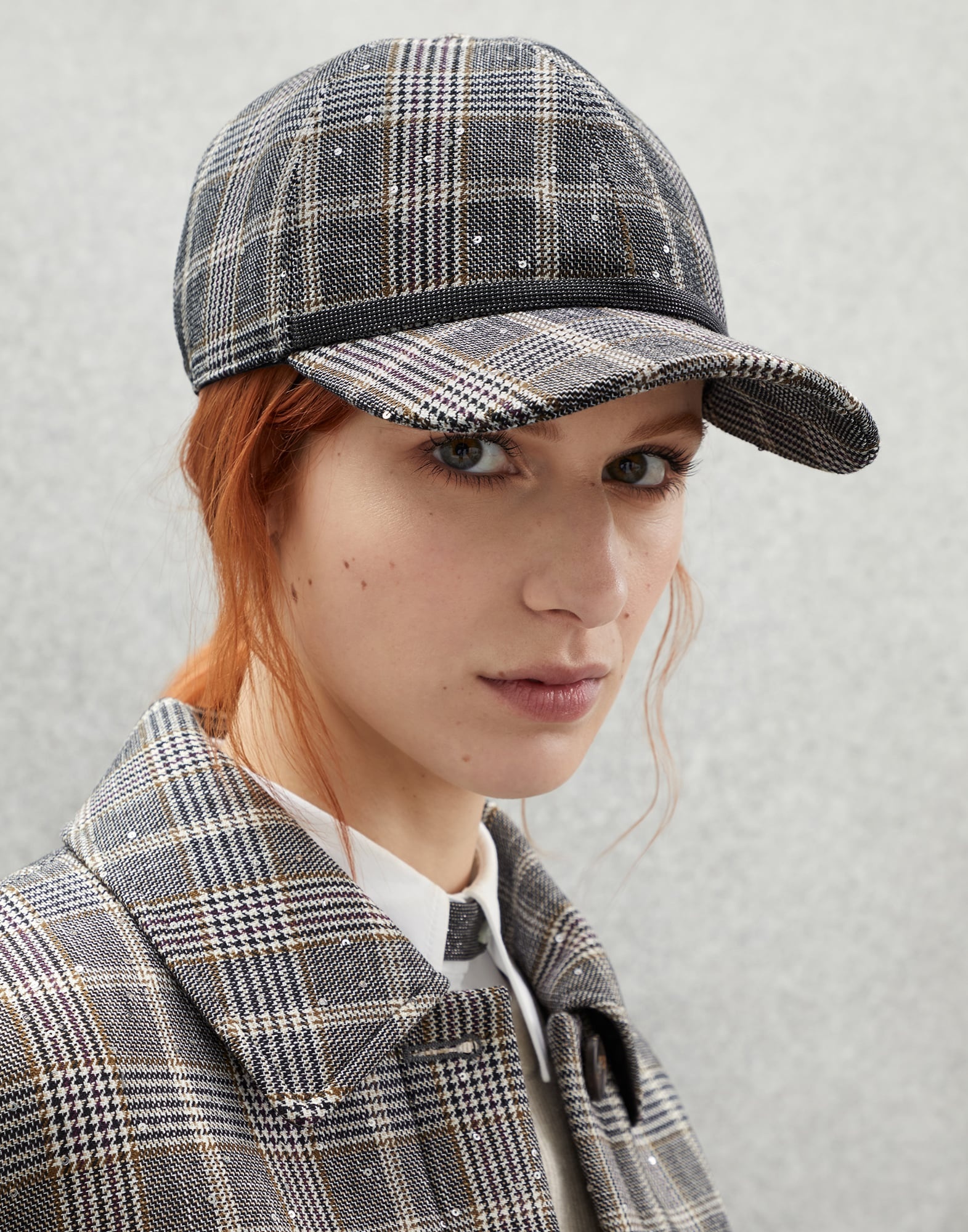 Dazzling virgin wool and cotton Prince of Wales baseball cap with shiny band - 3