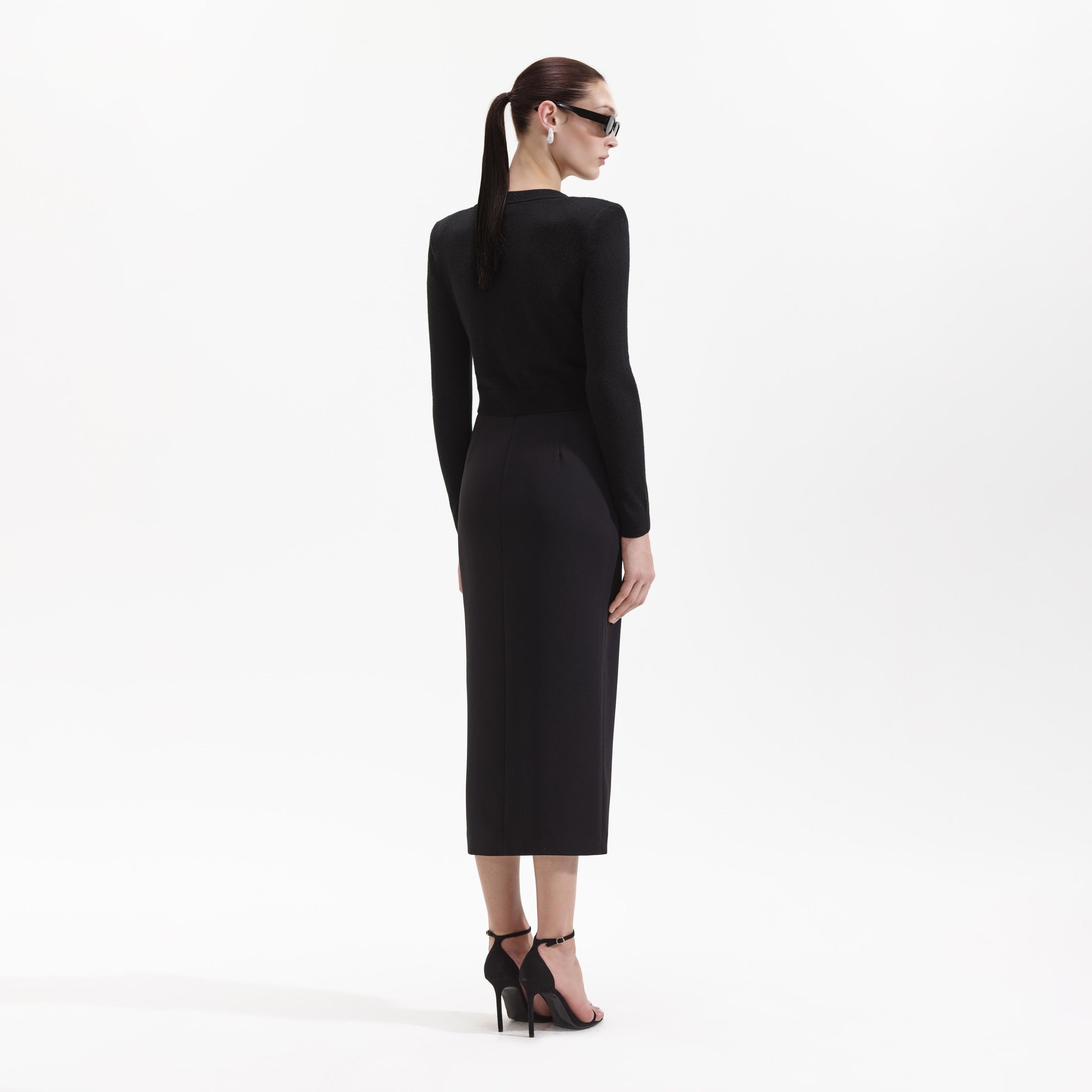 Black Crepe Midi Skirt - 3