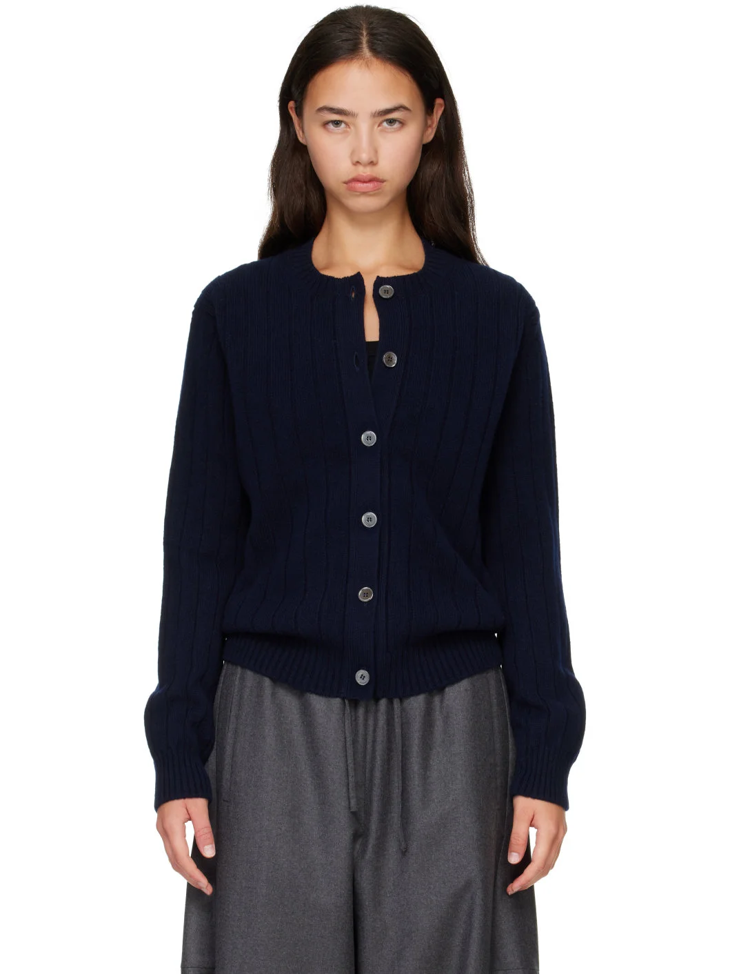 Navy Rooney Rib Cardigan - 1