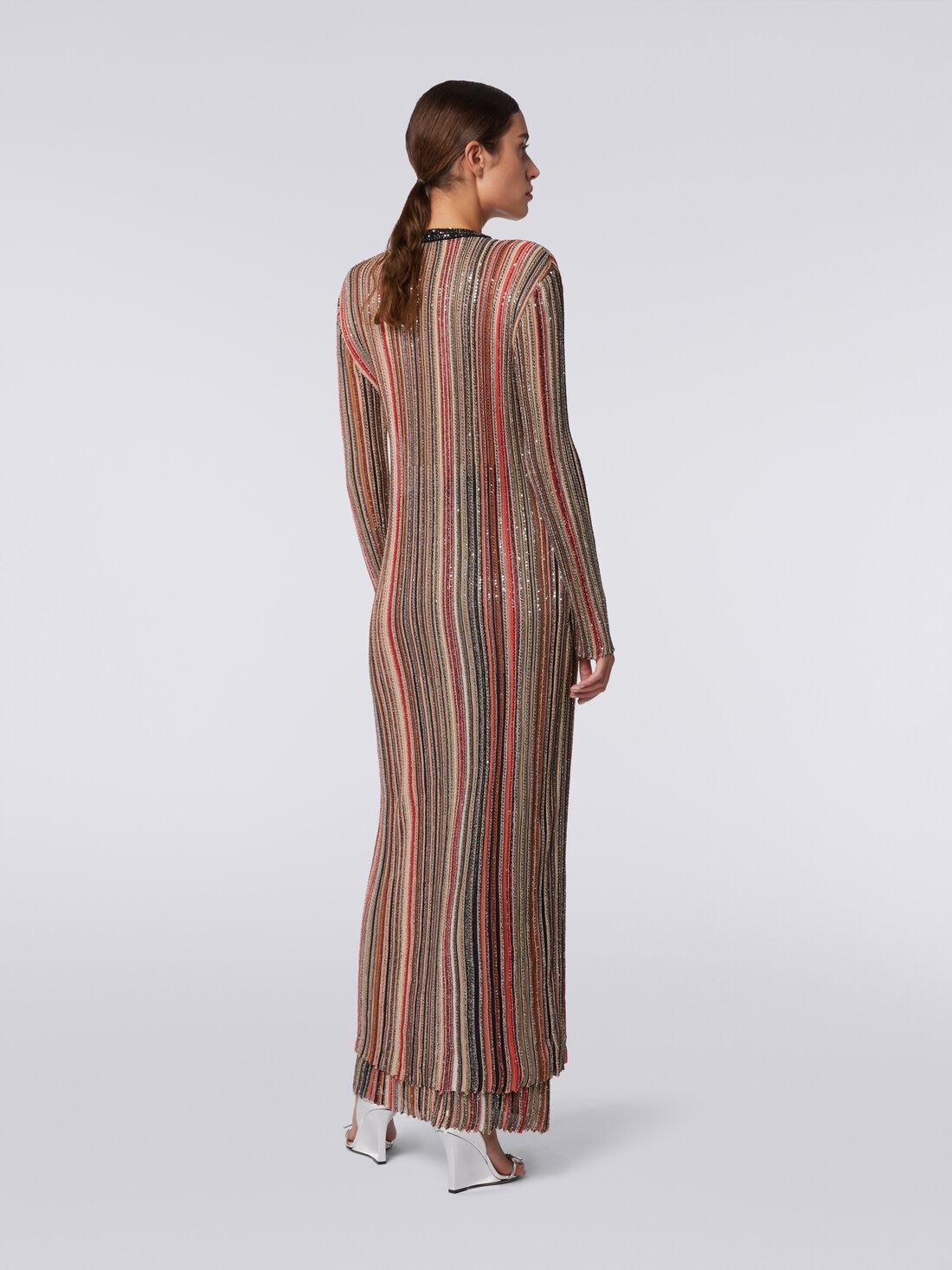Long cardigan in vertical striped knit with sequins - 4