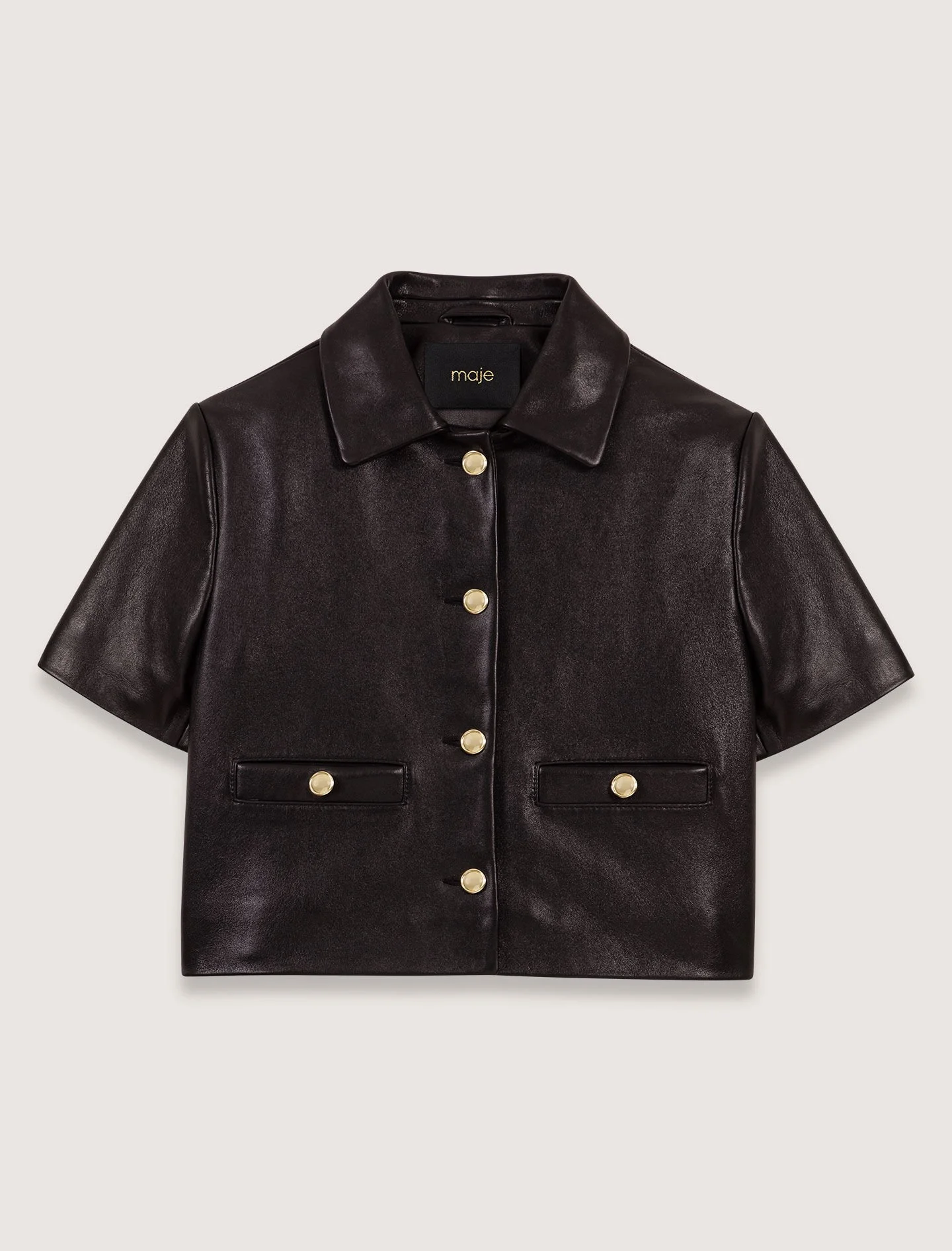 Cropped leather jacket - 1