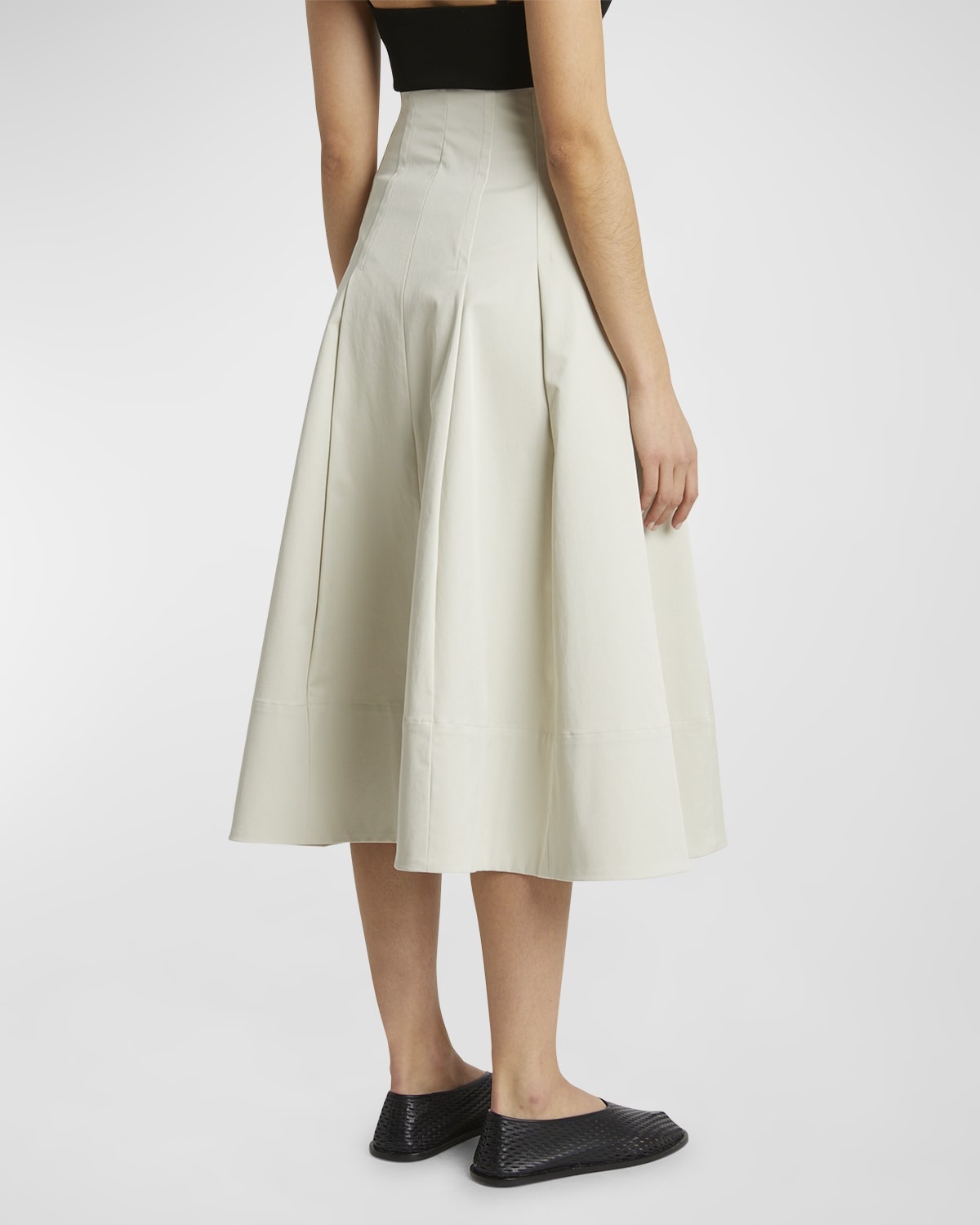 Moore Pleated Organic Cotton Twill Suiting Midi Skirt - 5