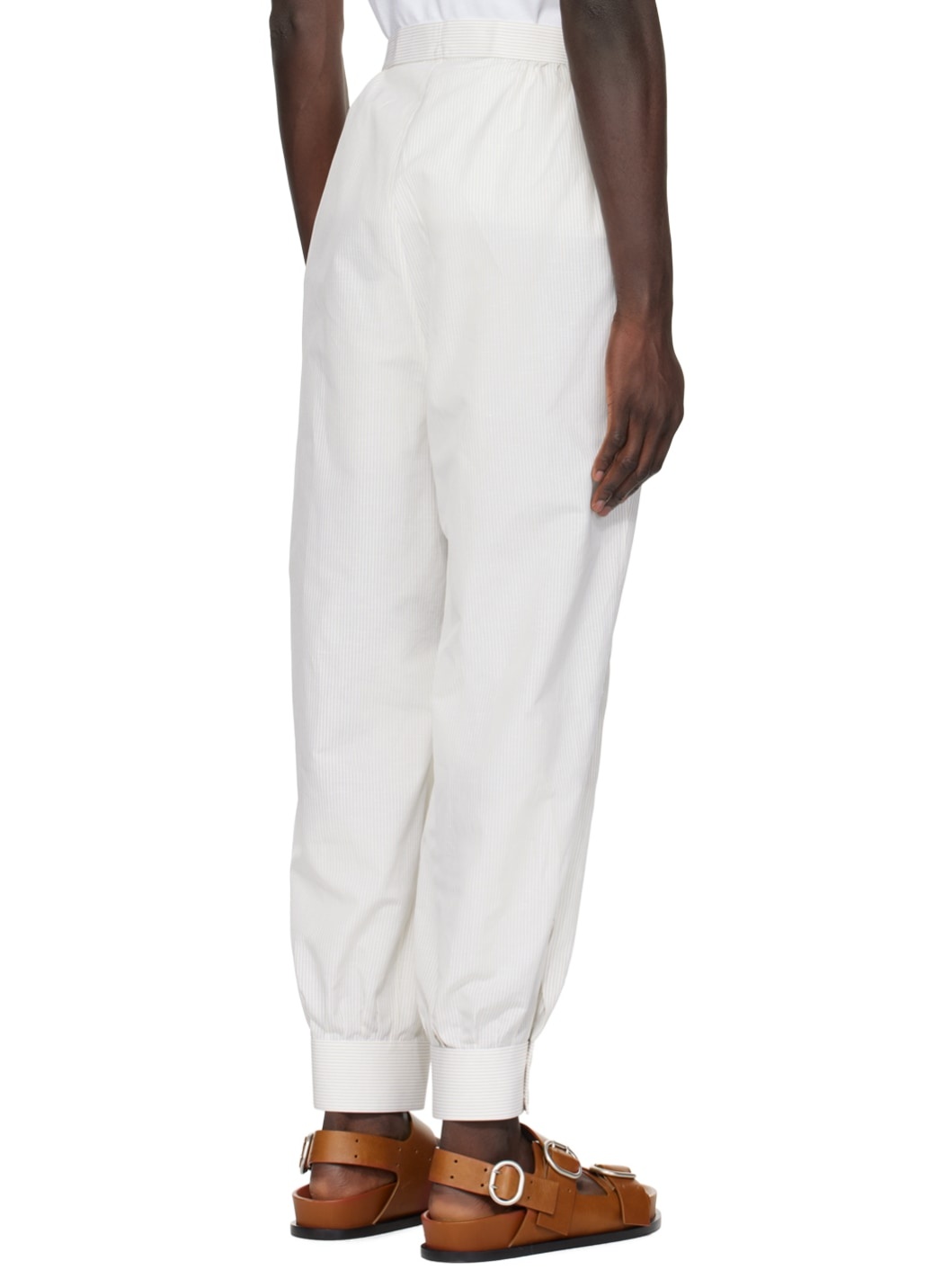 White & Beige Striped Trousers - 3