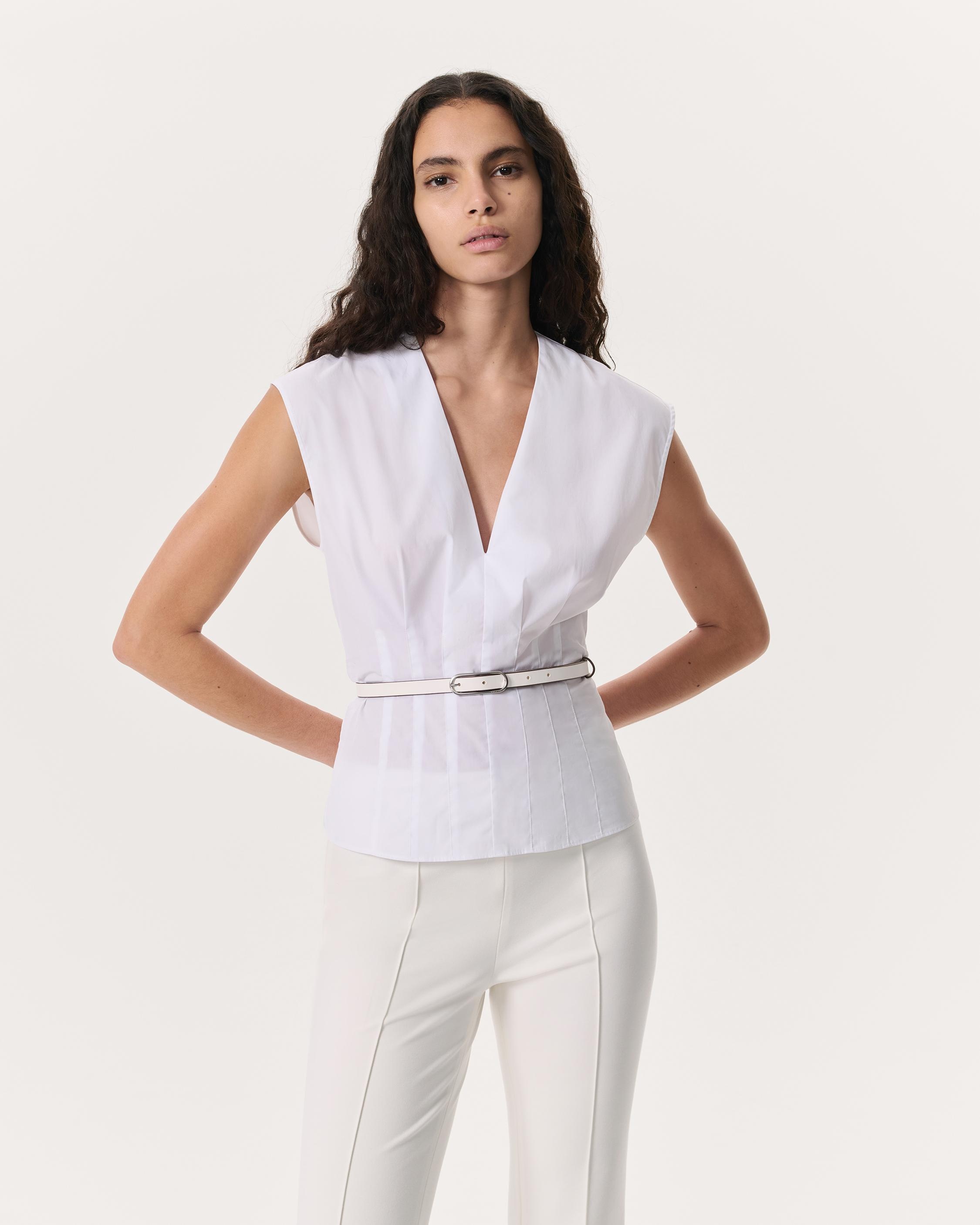 Ines V-Neck Cotton Poplin Top - 2