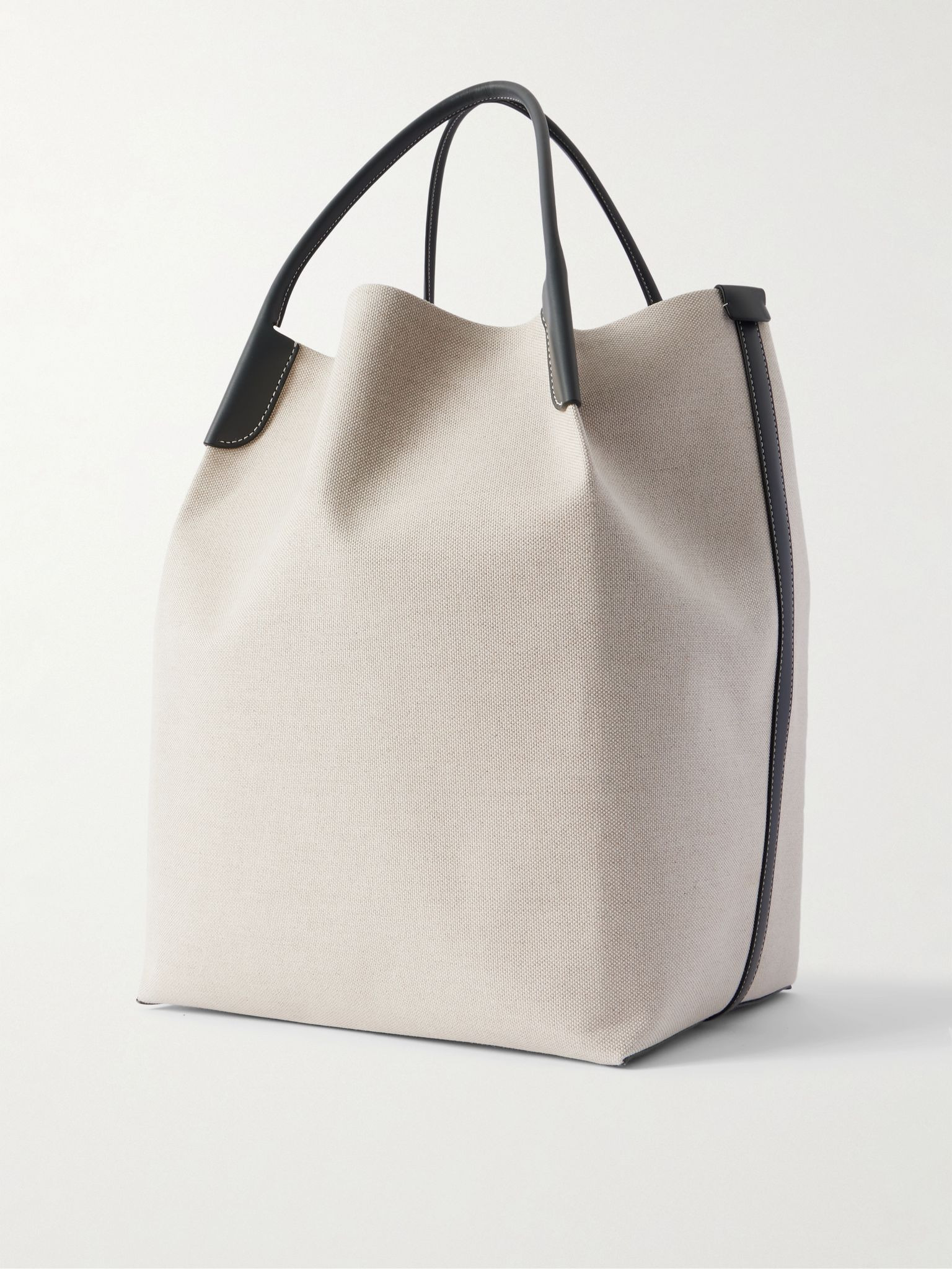 Bale Extra Large Leather-Trimmed Canvas Tote Bag White - 3
