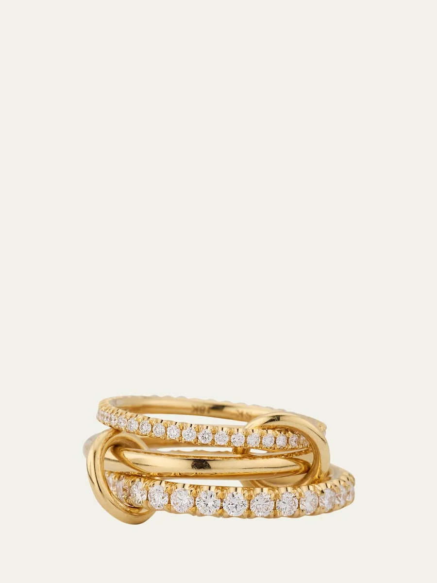 Norah Yellow Gold Pave 3-Link Ring - 1