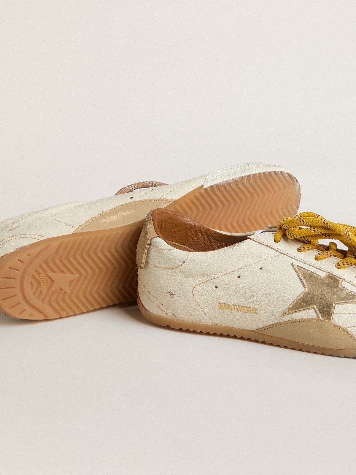 Men's True-Star in white nappa leather with gold foiled leather star and beige suede heel tab - 5