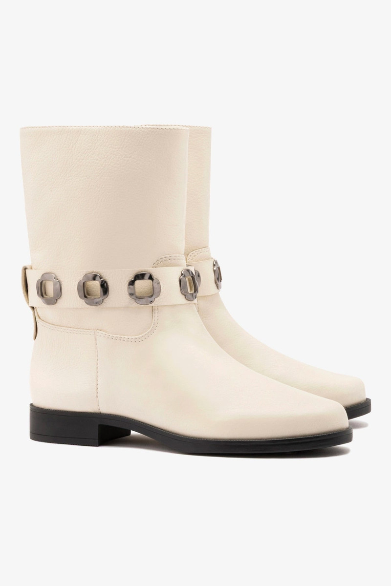 Milan Flat Bootie In Ivory Leather 3