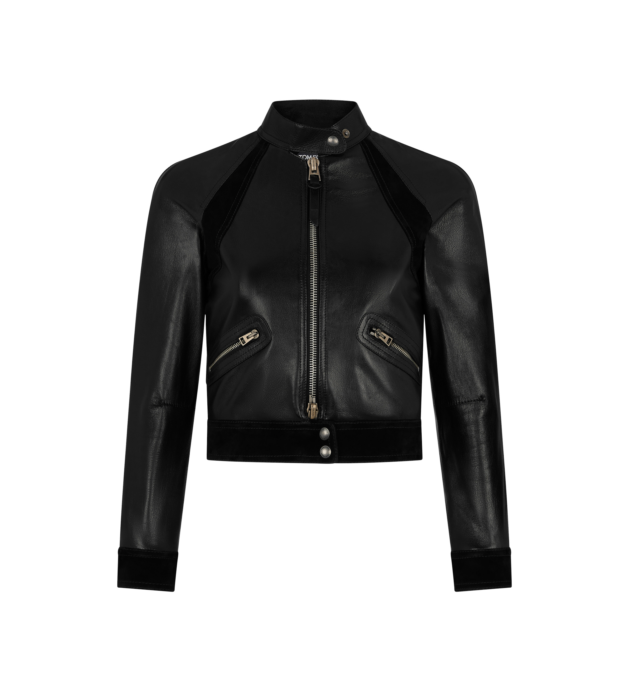 SHINY GOAT PLONGE' AND CASHMERE SUEDE CROPPED RACER JACKET - 1