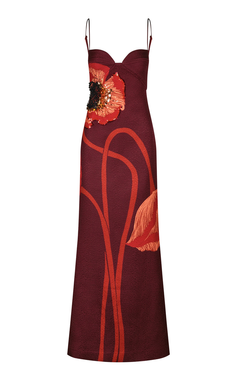 Plentiful Qualities Embellished Wool-Silk Maxi Dress burgundy 1
