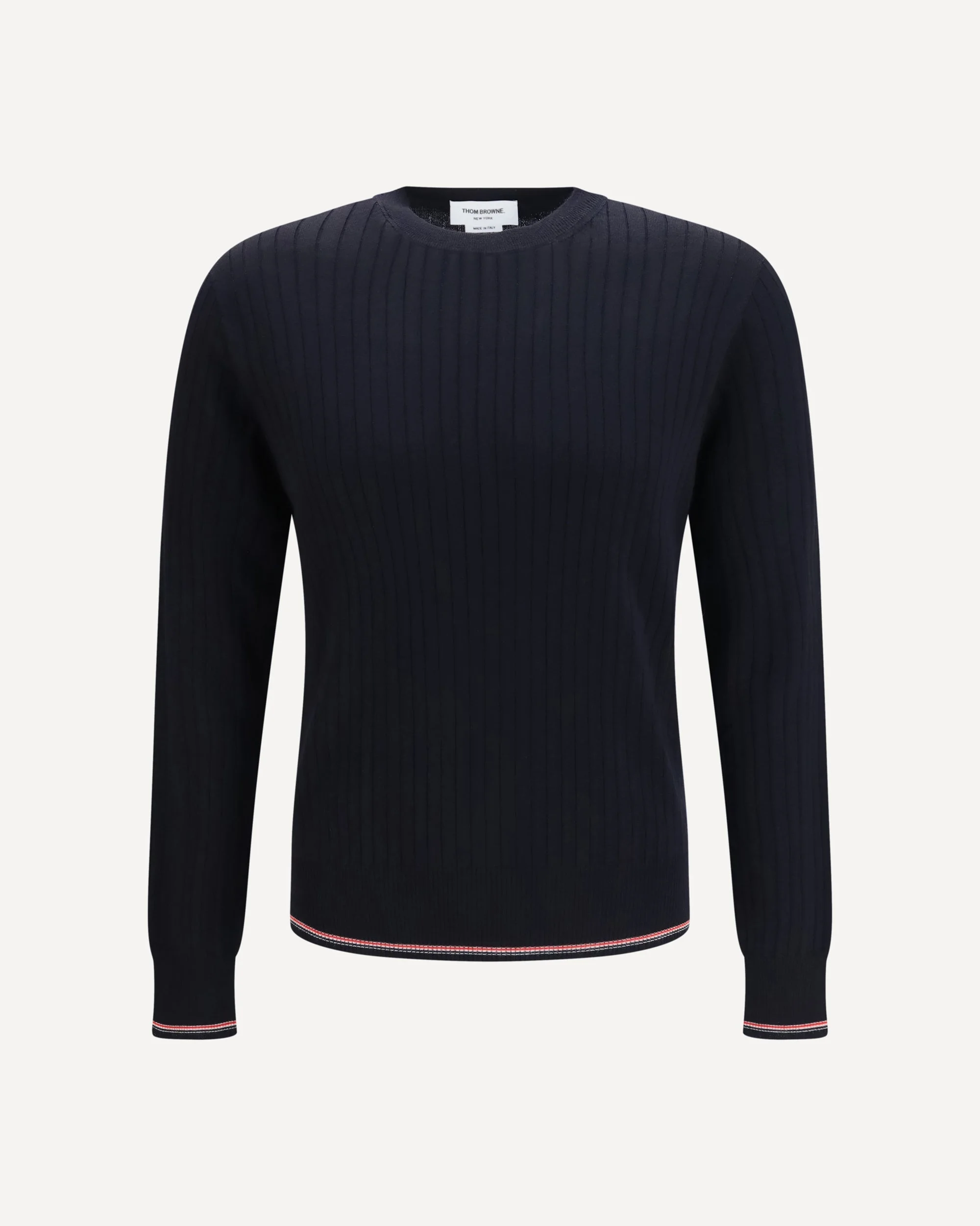 Crewneck cotton knit Sweater with 4-bar detail - 1