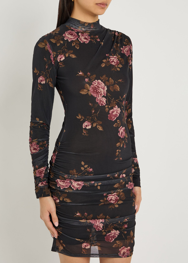 Reformation Reformation Emerson Floral-print Ruched Mesh Mini Dress outlook